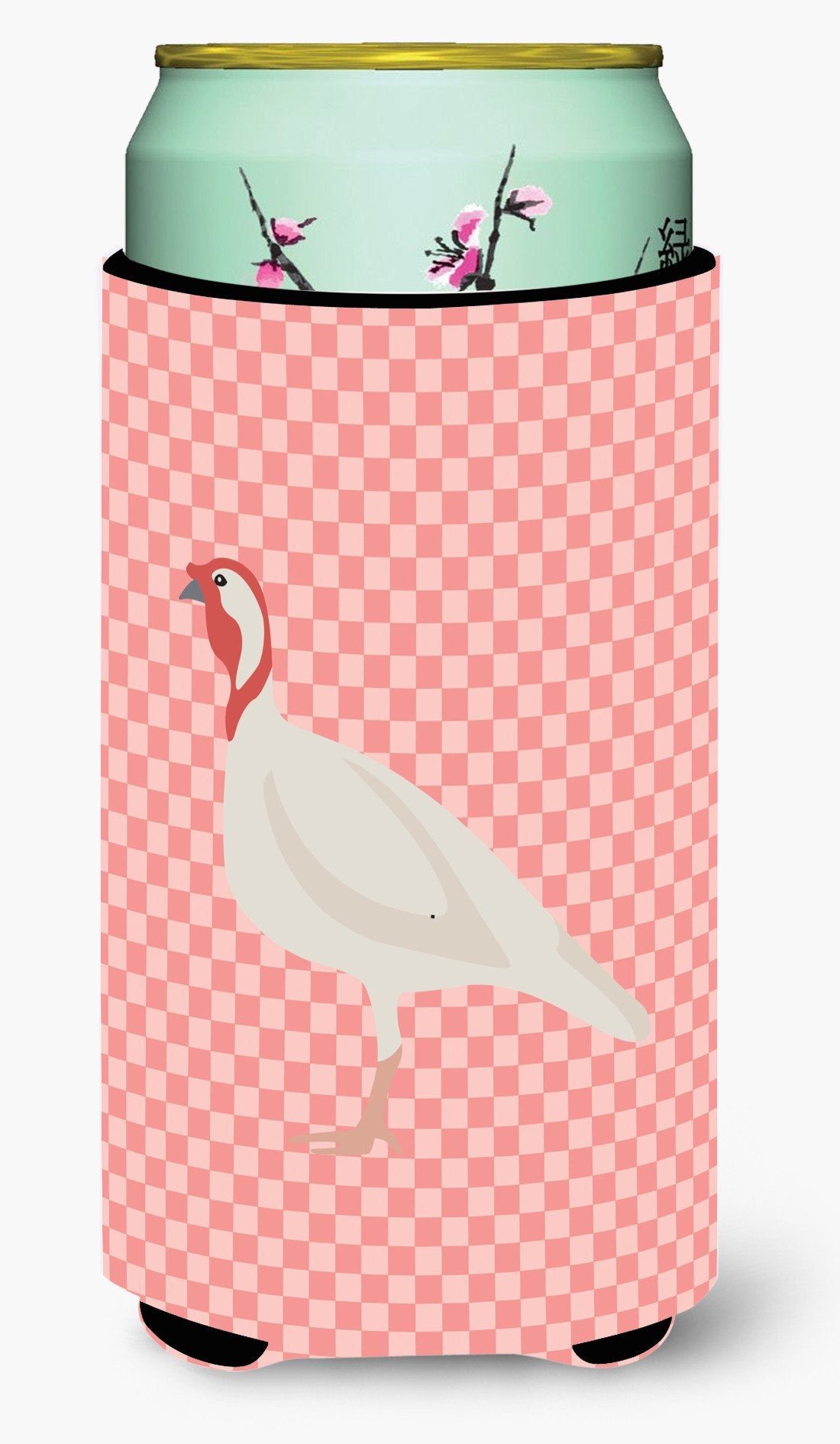 Beltsville Small White Turkey Hen Pink Check Tall Boy Beverage Insulator Hugger BB7989TBC by Caroline's Treasures