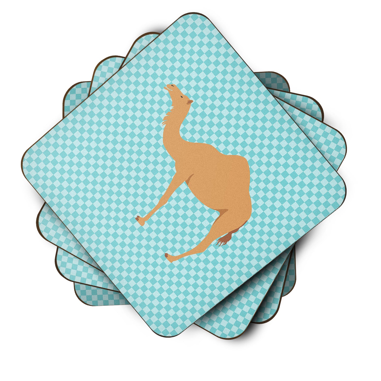 Arabian Camel Dromedary Blue Check Foam Coaster Set of 4 BB7991FC - the-store.com