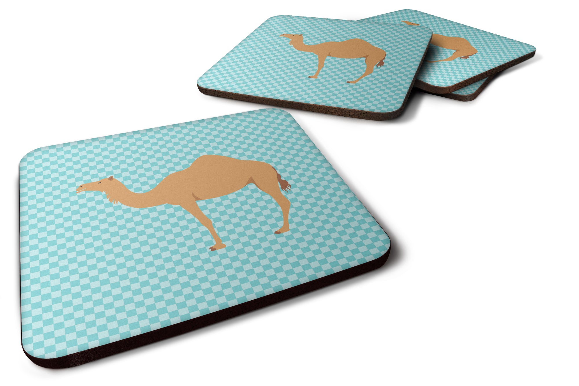 Arabian Camel Dromedary Blue Check Foam Coaster Set of 4 BB7991FC - the-store.com