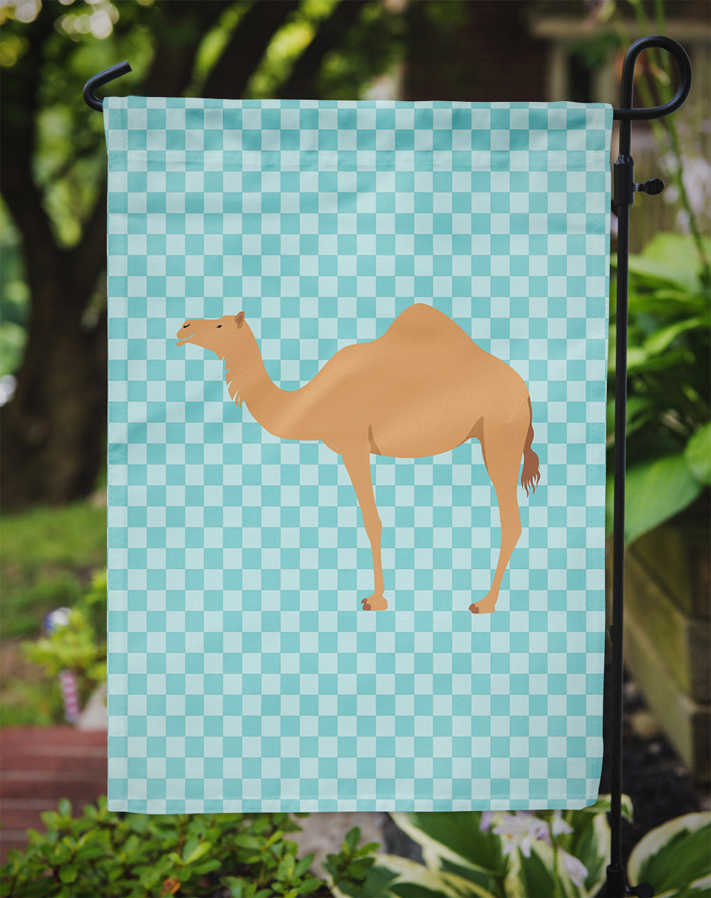 Arabian Camel Dromedary Blue Check Flag Garden Size  the-store.com.