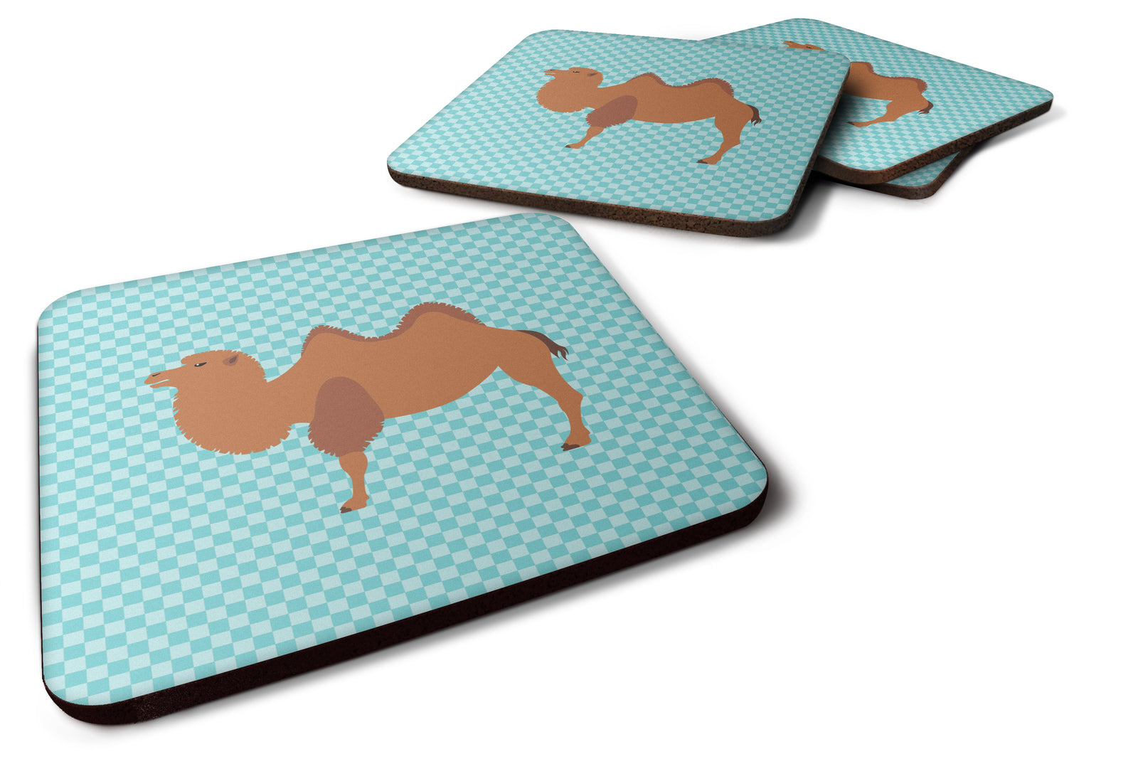 Bactrian Camel Blue Check Foam Coaster Set of 4 BB7992FC - the-store.com