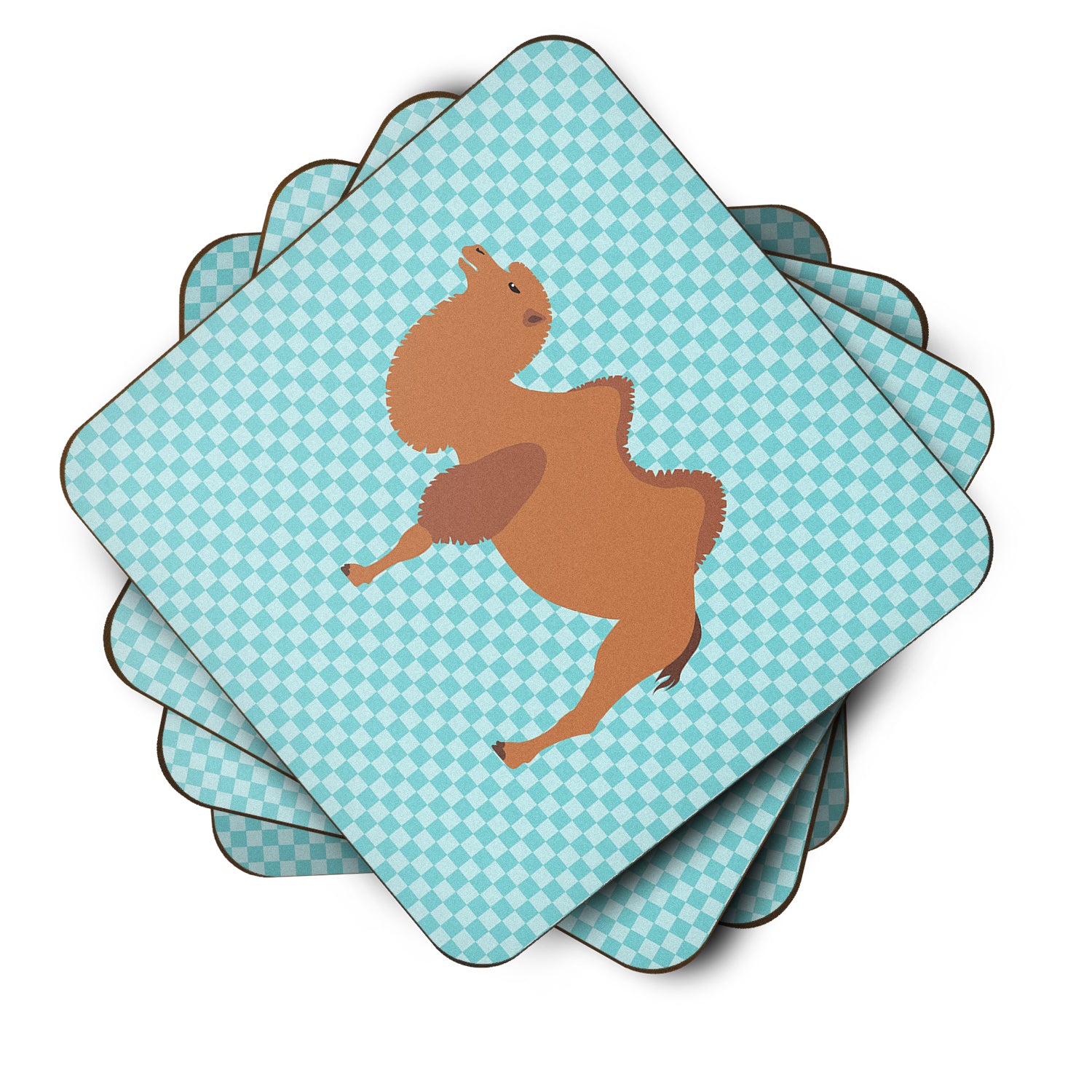 Bactrian Camel Blue Check Foam Coaster Set of 4 BB7992FC - the-store.com