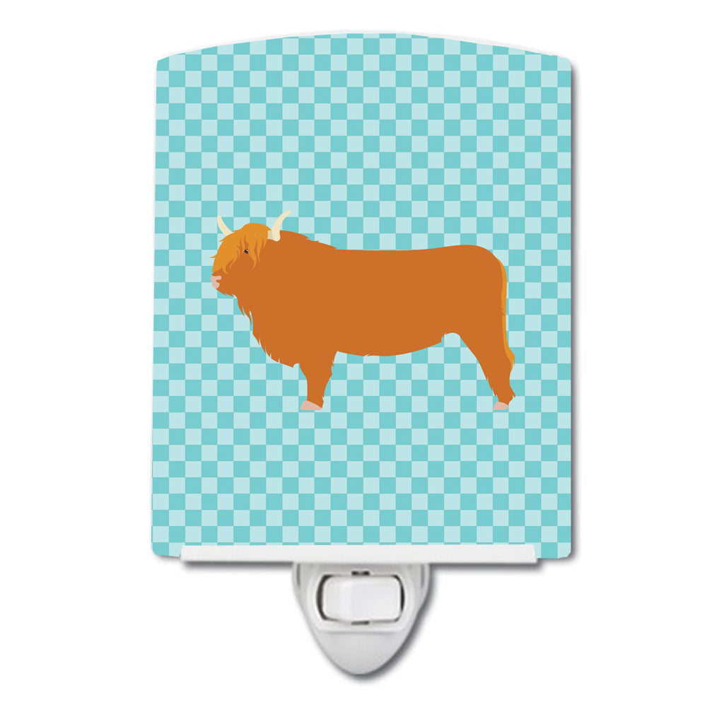 Highland Cow Blue Check Ceramic Night Light BB7994CNL - the-store.com