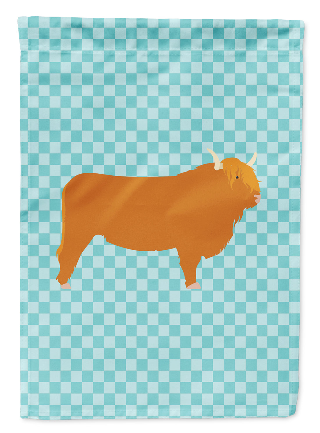 Highland Cow Blue Check Flag Garden Size  the-store.com.