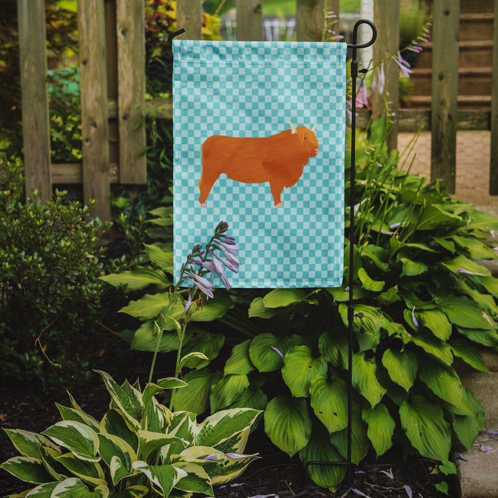 Highland Cow Blue Check Flag Garden Size  the-store.com.