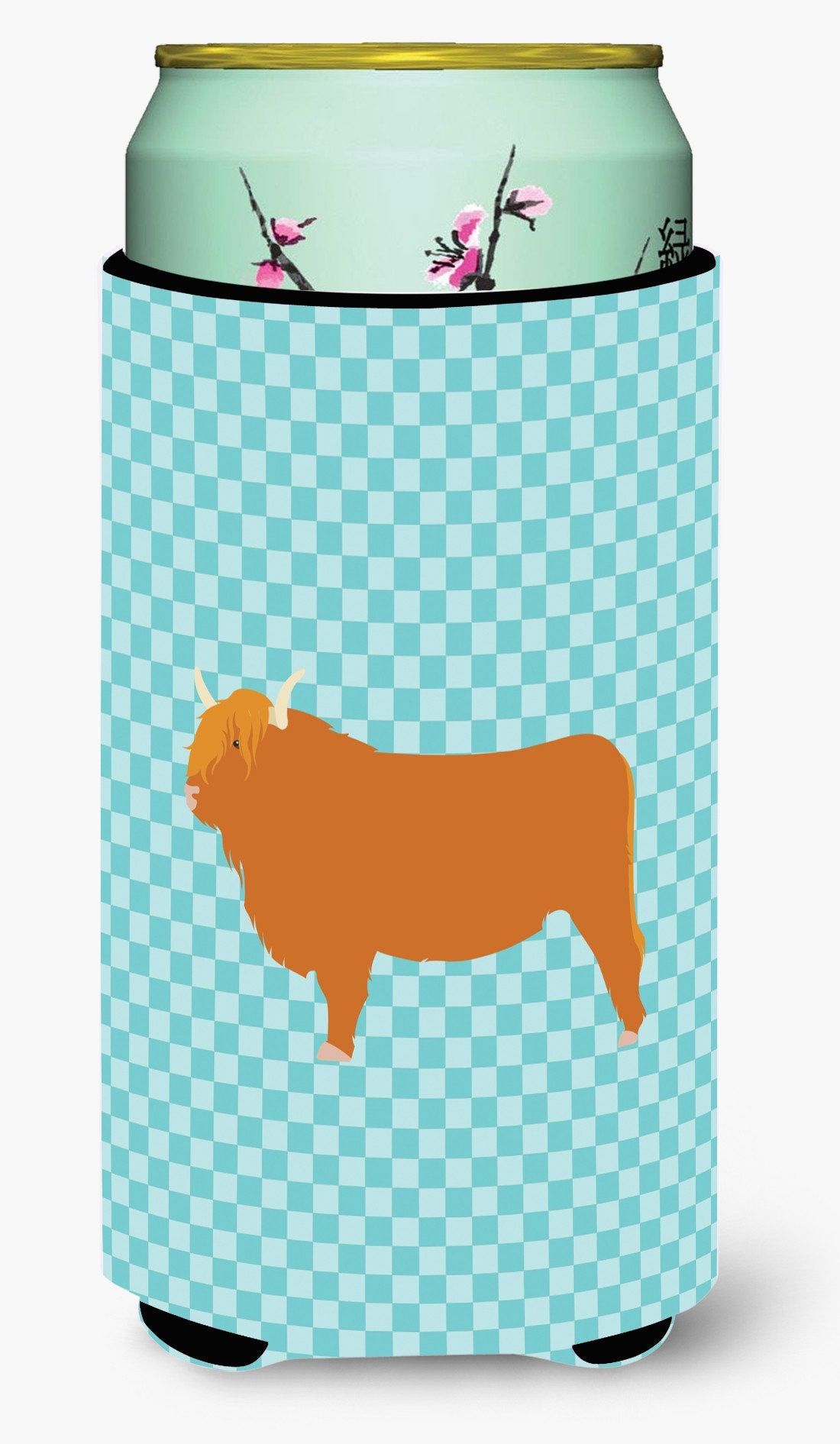 Highland Cow Blue Check Tall Boy Beverage Insulator Hugger BB7994TBC by Caroline&#39;s Treasures