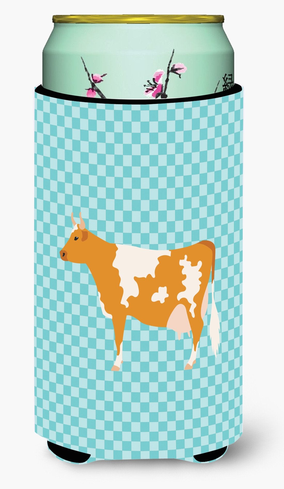 Guernsey Cow Blue Check Tall Boy Beverage Insulator Hugger BB7995TBC by Caroline's Treasures