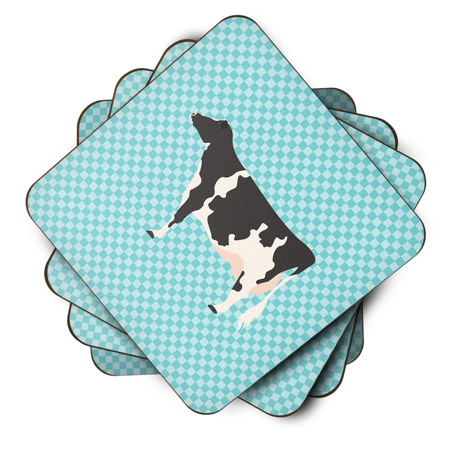 Holstein Cow Blue Check Foam Coaster Set of 4 BB7996FC - the-store.com