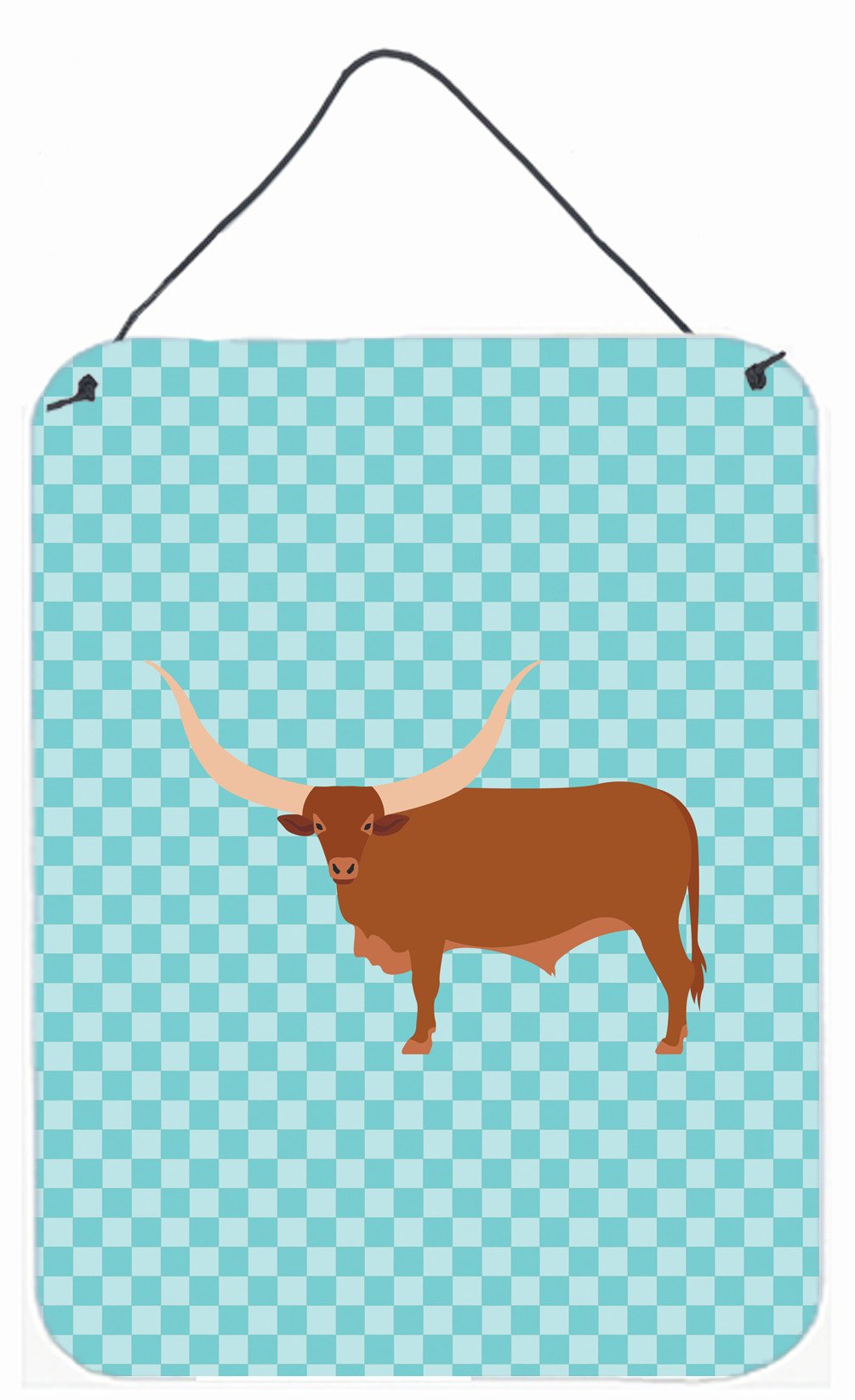 Ankole-Watusu Cow Blue Check Wall or Door Hanging Prints BB7997DS1216 by Caroline&#39;s Treasures