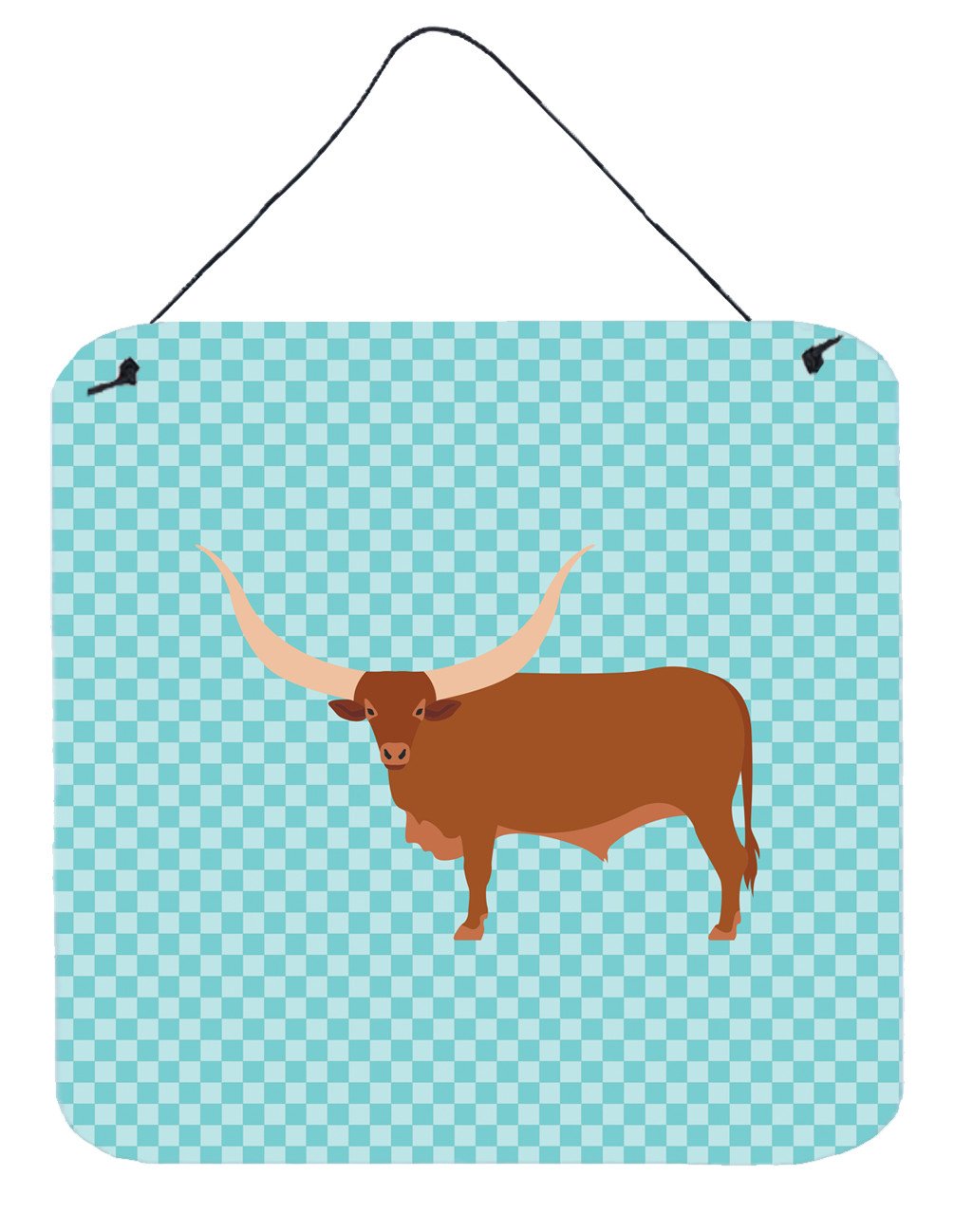 Ankole-Watusu Cow Blue Check Wall or Door Hanging Prints BB7997DS66 by Caroline&#39;s Treasures