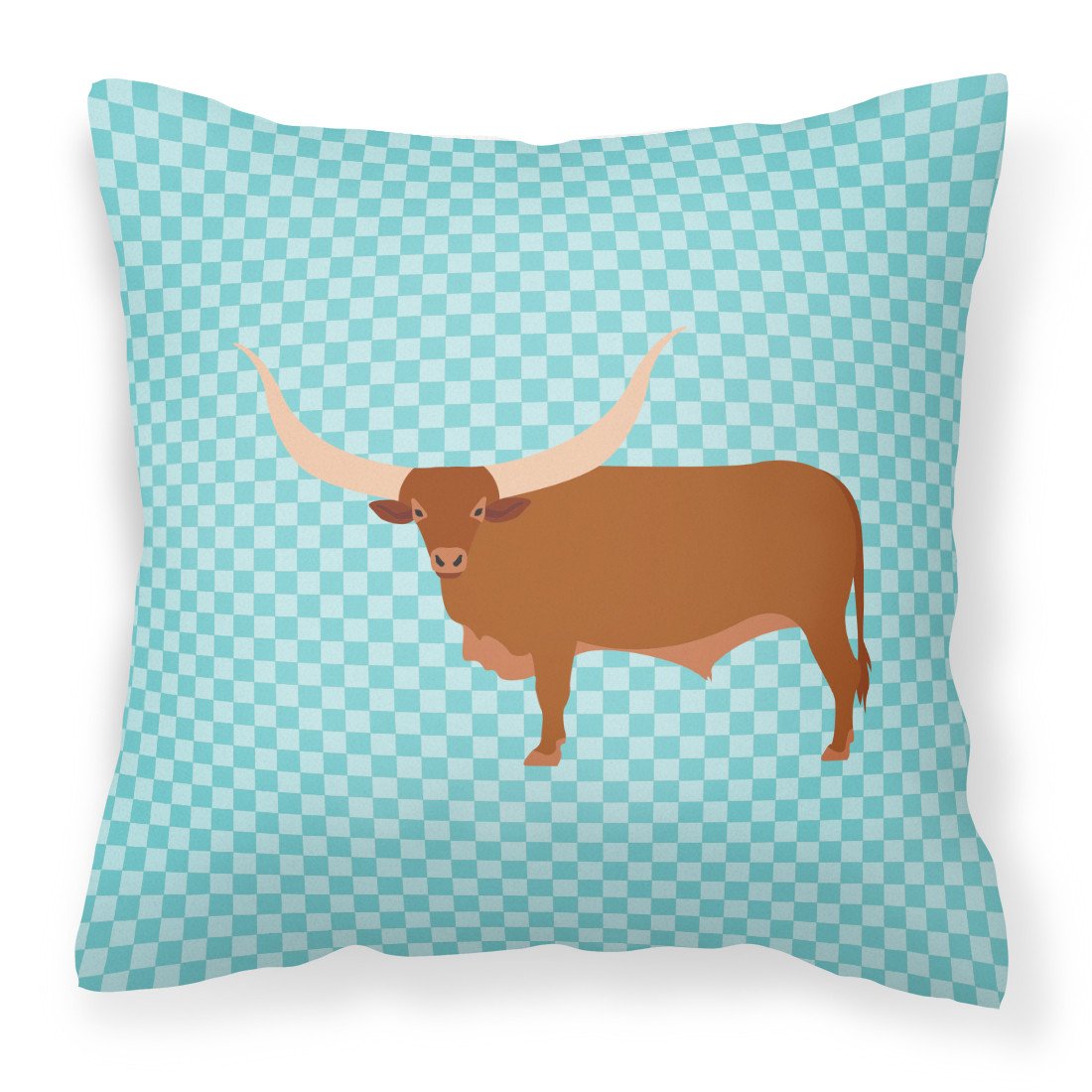 Ankole-Watusu Cow Blue Check Fabric Decorative Pillow BB7997PW1818 by Caroline&#39;s Treasures