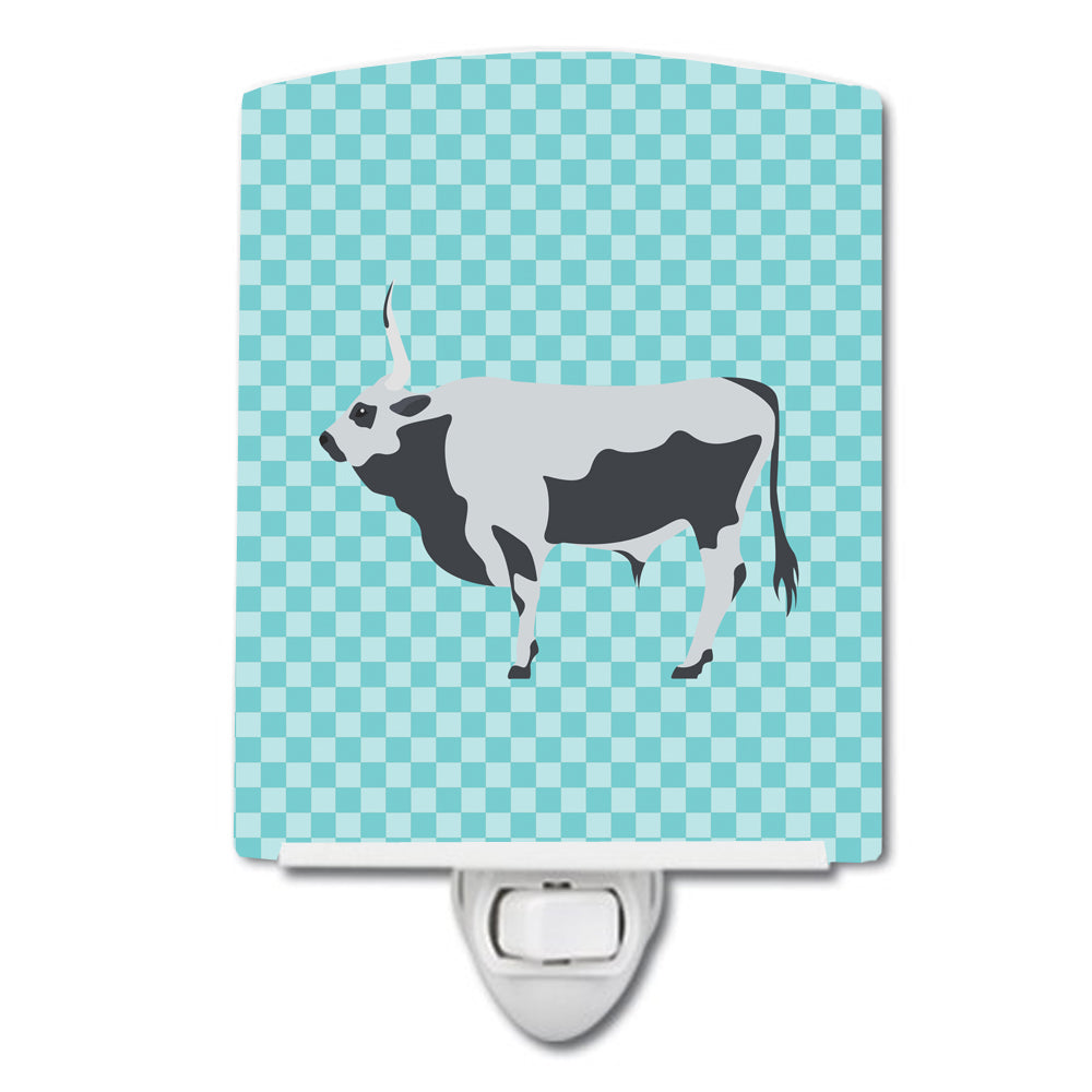 Hungarian Grey Steppe Cow Blue Check Ceramic Night Light BB7998CNL - the-store.com