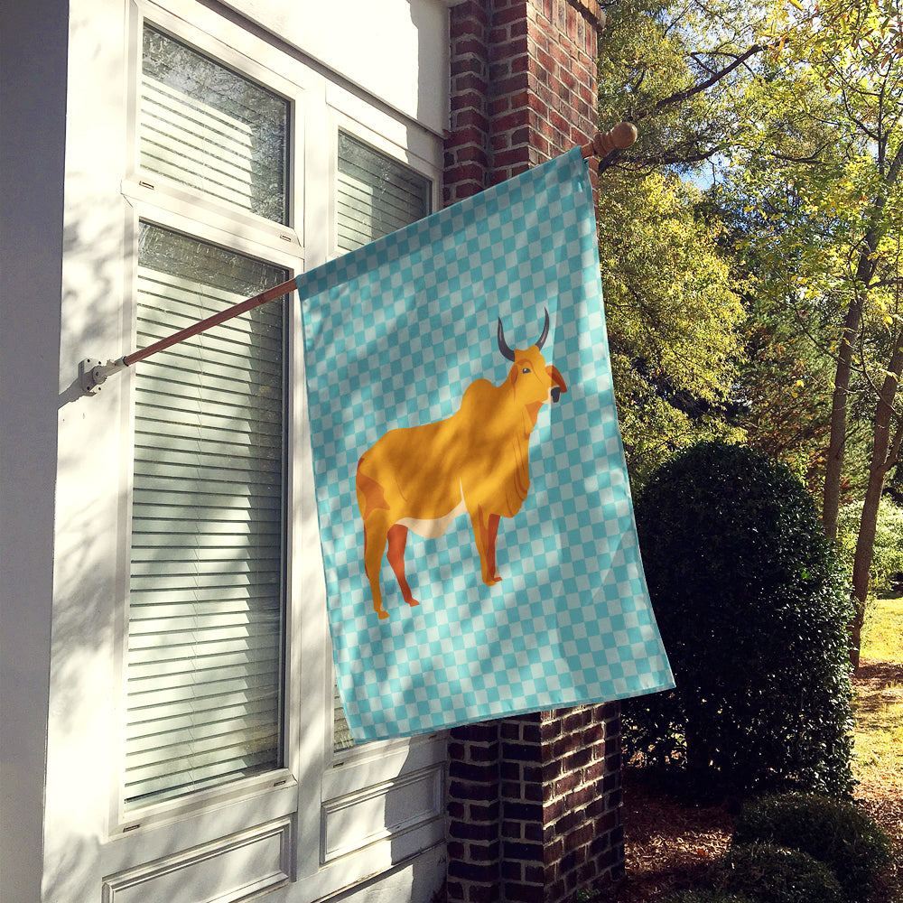 Zebu Indicine Cow Blue Check Flag Canvas House Size BB7999CHF  the-store.com.