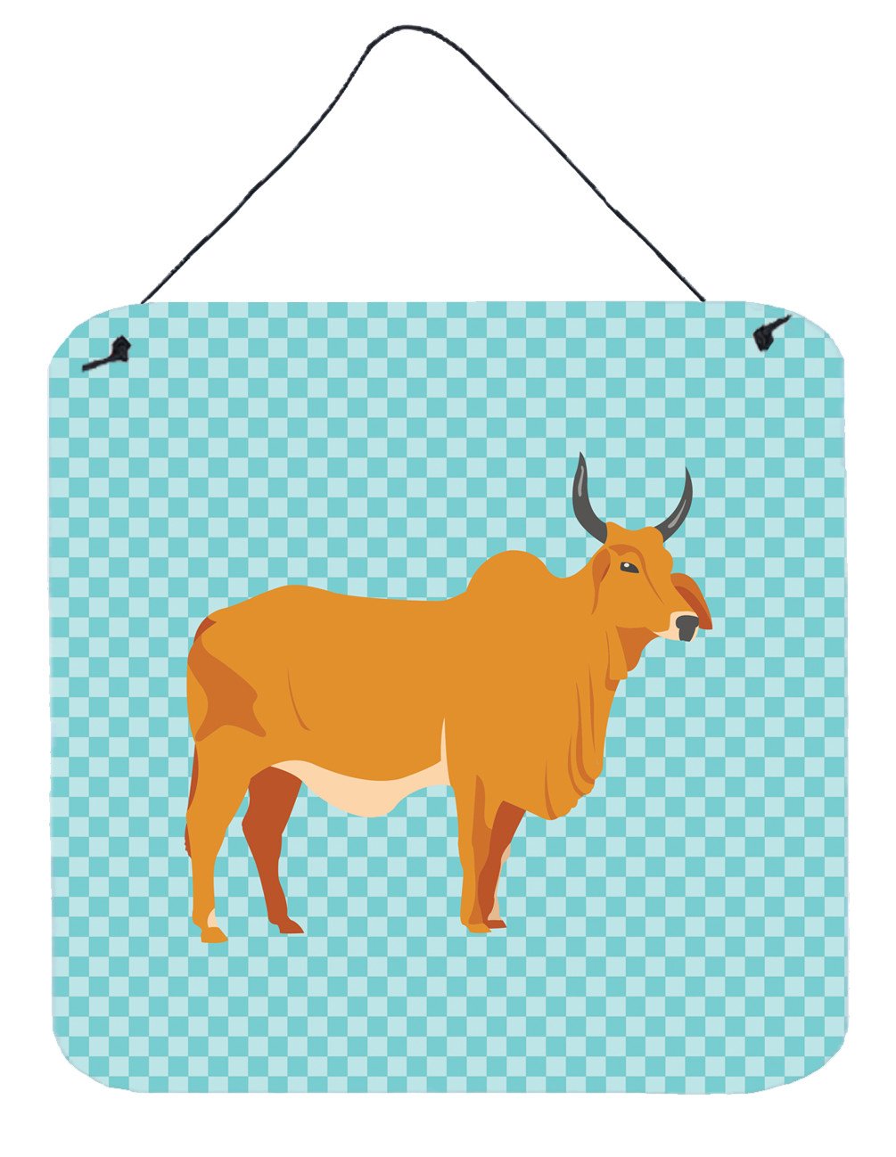 Zebu Indicine Cow Blue Check Wall or Door Hanging Prints BB7999DS66 by Caroline's Treasures