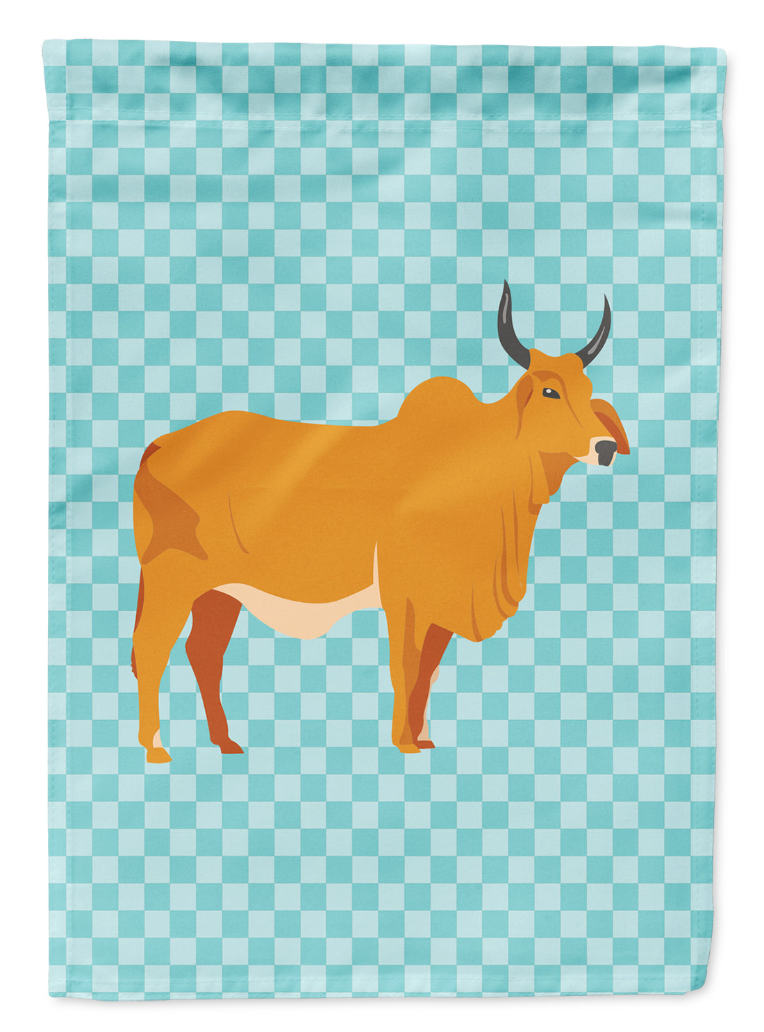 Zebu Indicine Cow Blue Check Flag Garden Size  the-store.com.