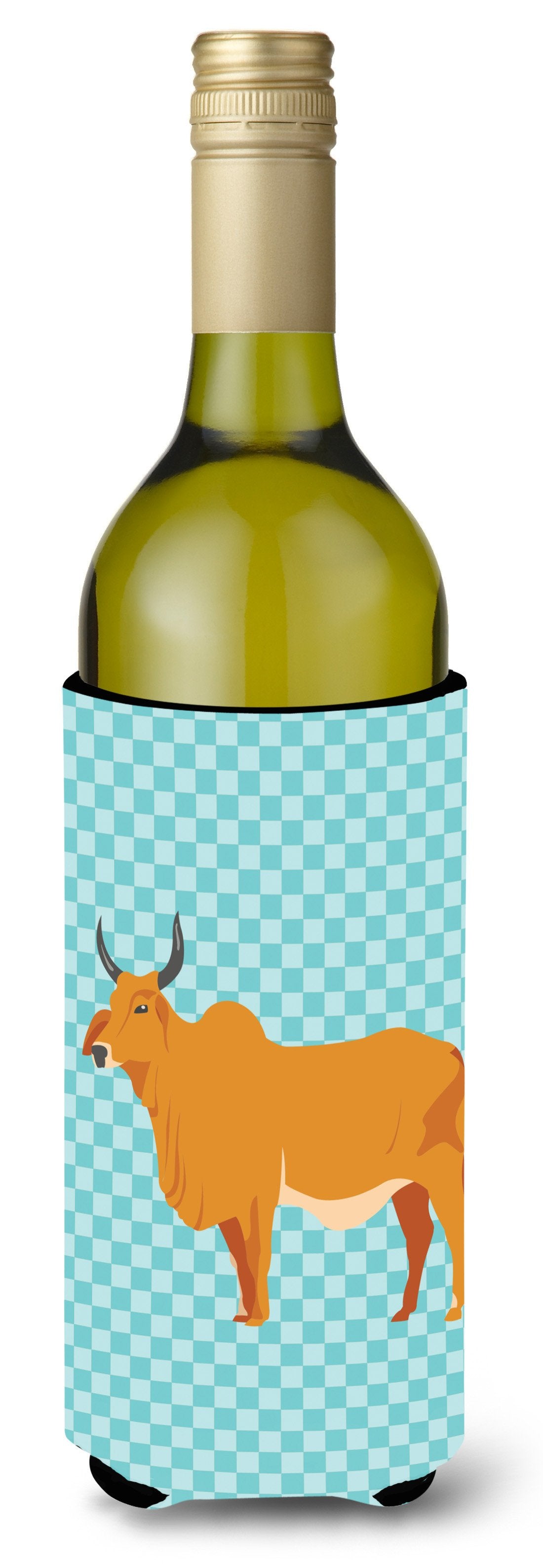 Zebu Indicine Cow Blue Check Wine Bottle Beverge Insulator Hugger BB7999LITERK by Caroline's Treasures