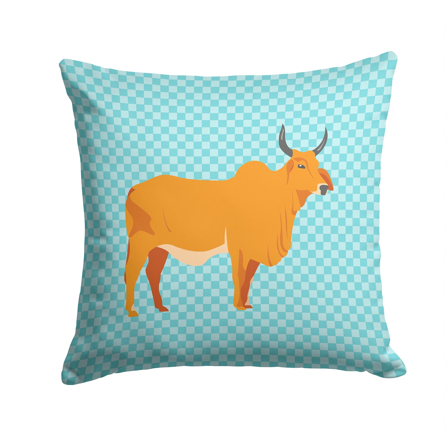 Zebu Indicine Cow Blue Check Fabric Decorative Pillow BB7999PW1414 - the-store.com