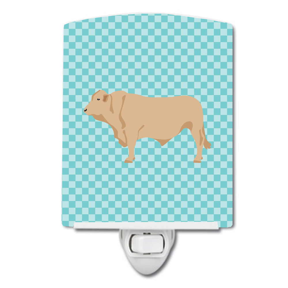 Charolais Cow Blue Check Ceramic Night Light BB8000CNL - the-store.com