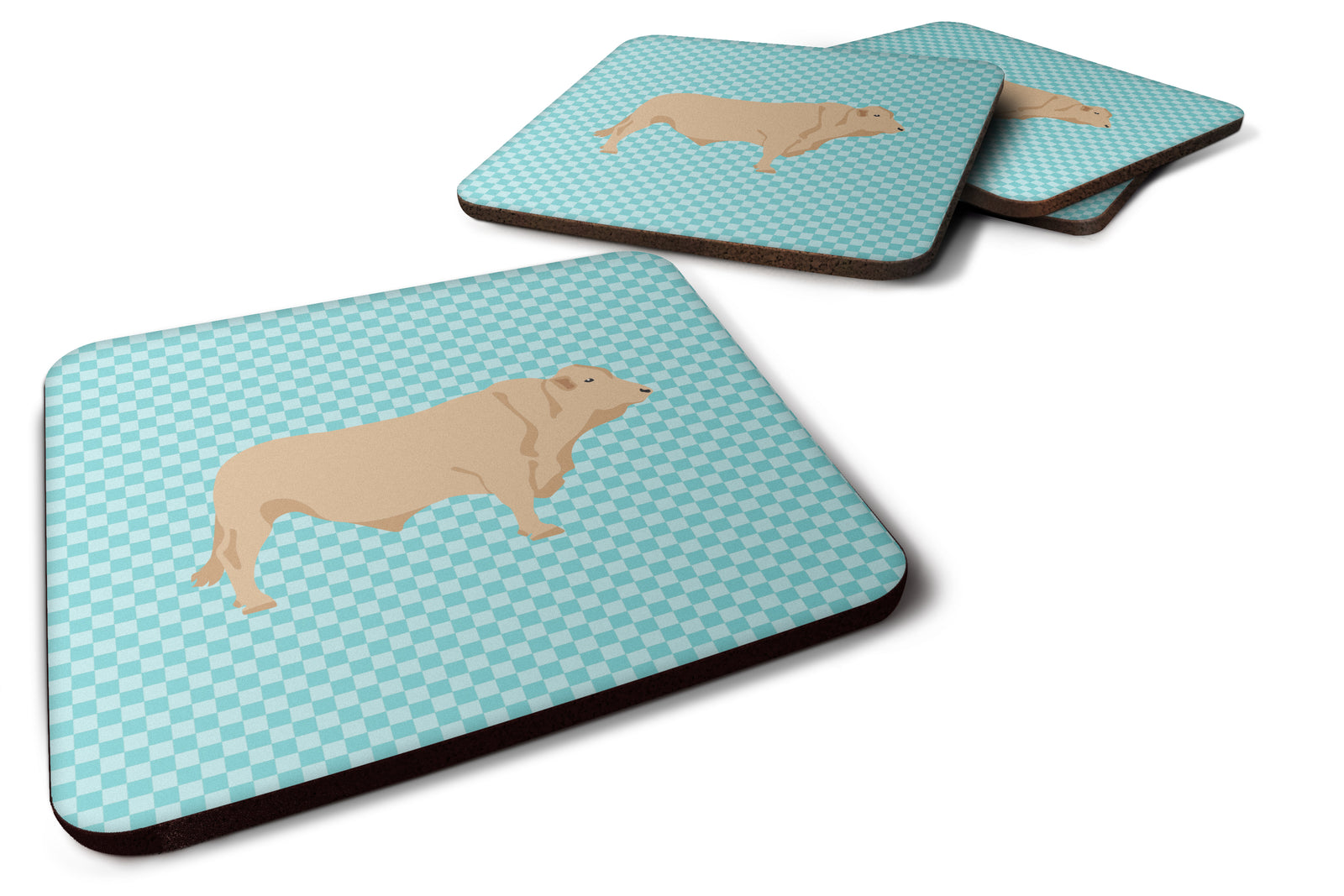 Charolais Cow Blue Check Foam Coaster Set of 4 BB8000FC - the-store.com