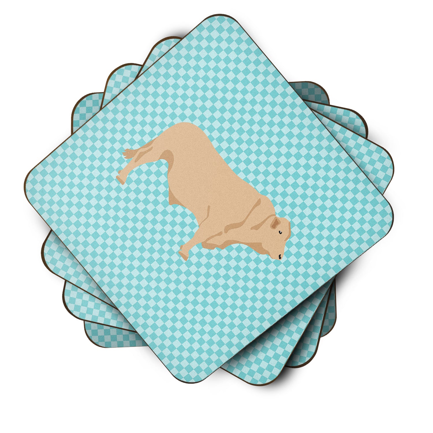 Charolais Cow Blue Check Foam Coaster Set of 4 BB8000FC - the-store.com