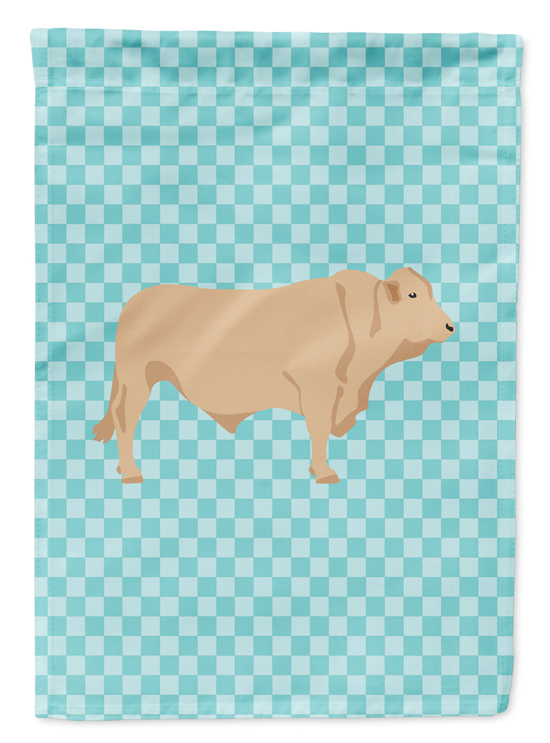 Charolais Cow Blue Check Flag Garden Size  the-store.com.