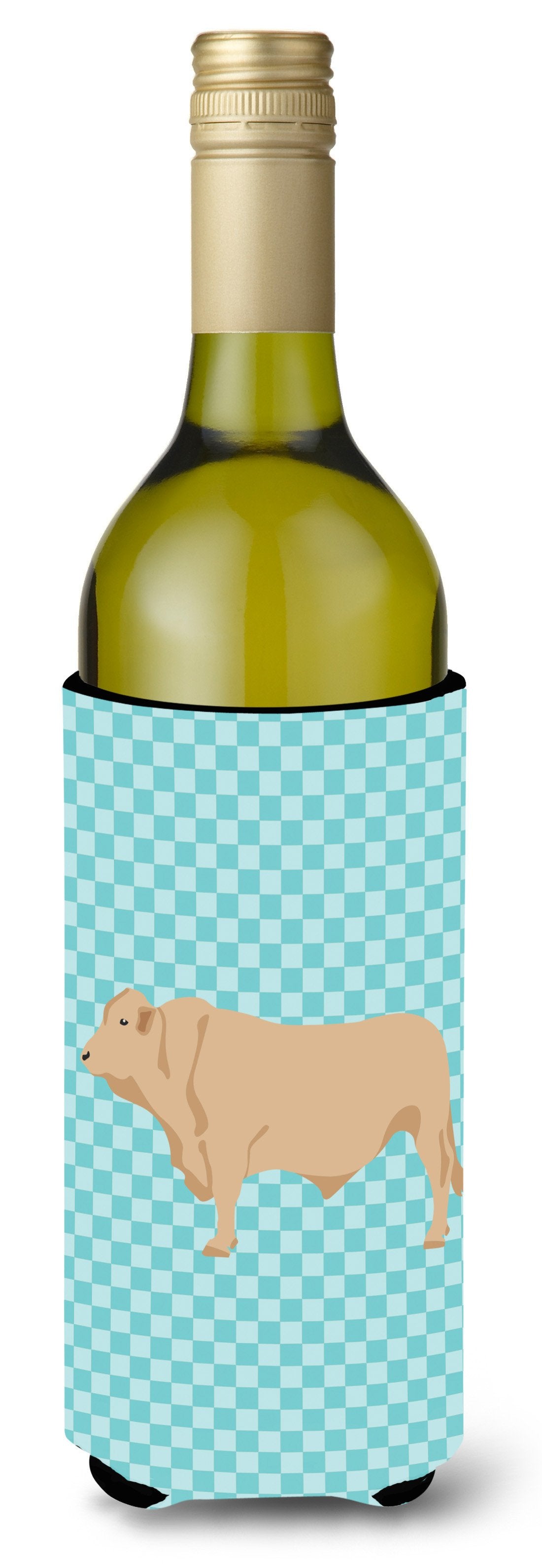 Charolais Cow Blue Check Wine Bottle Beverge Insulator Hugger BB8000LITERK by Caroline&#39;s Treasures