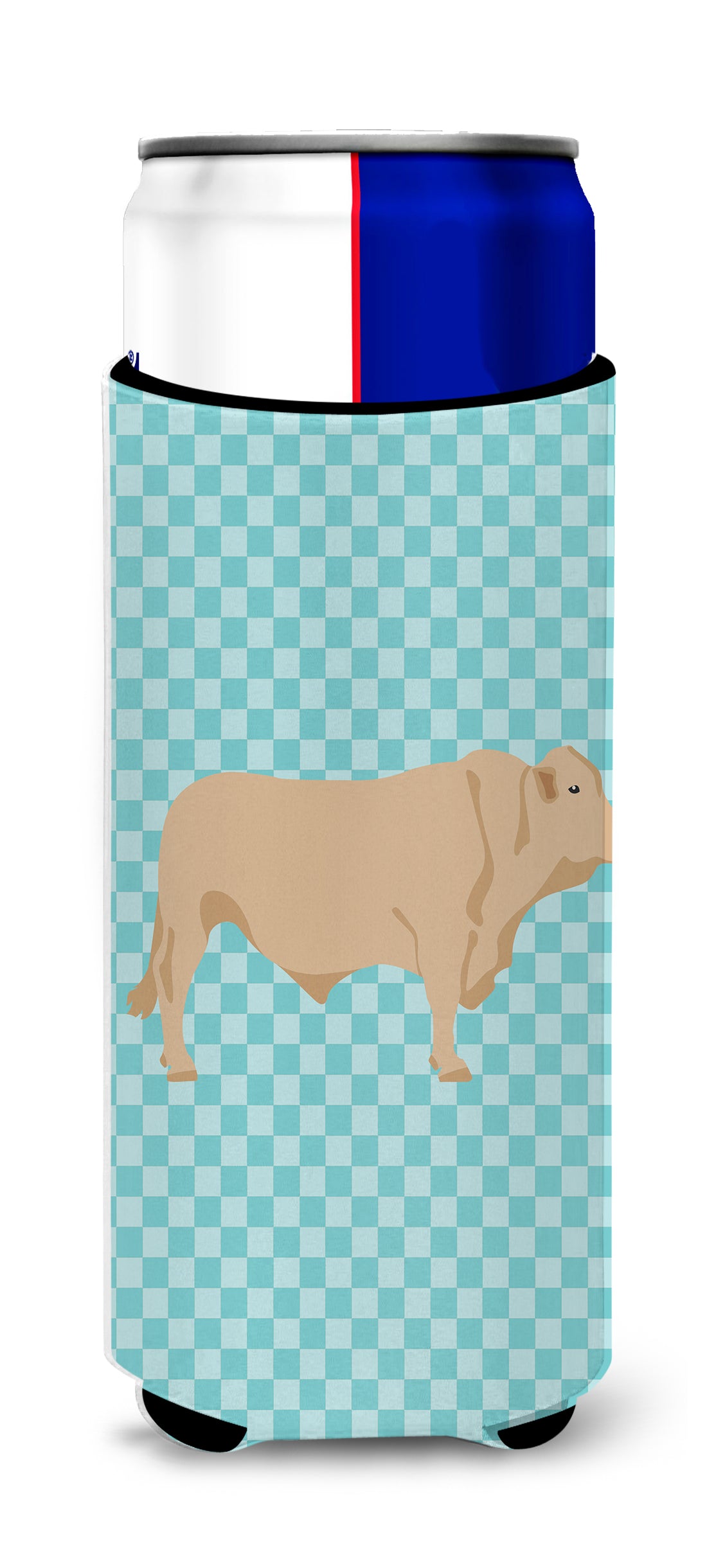 Charolais Cow Blue Check  Ultra Hugger for slim cans  the-store.com.