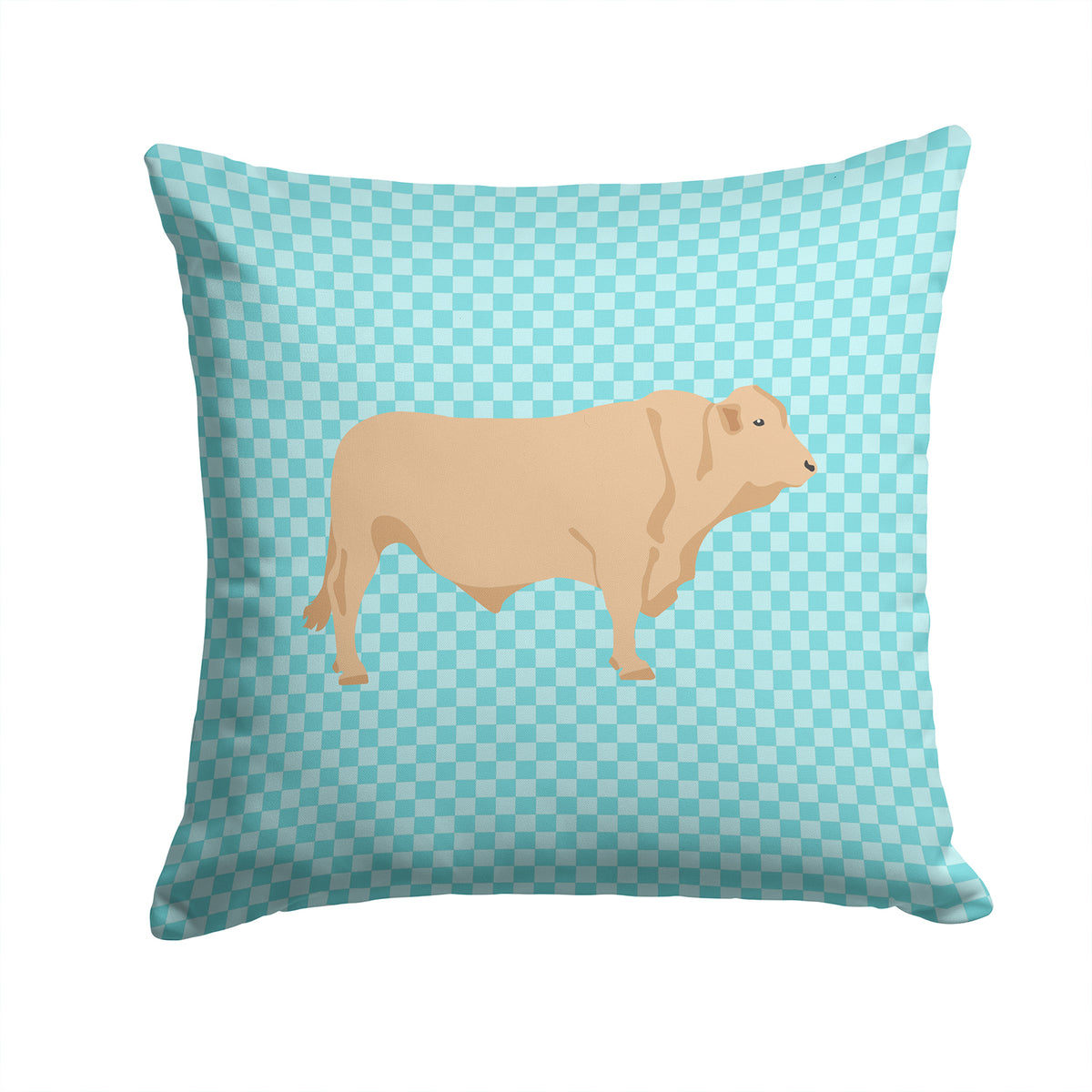 Charolais Cow Blue Check Fabric Decorative Pillow BB8000PW1414 - the-store.com