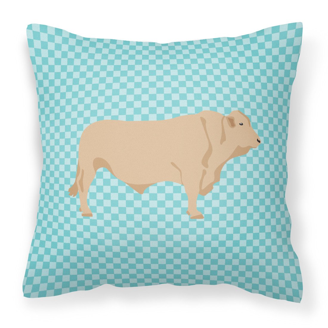 Charolais Cow Blue Check Fabric Decorative Pillow BB8000PW1818 by Caroline&#39;s Treasures