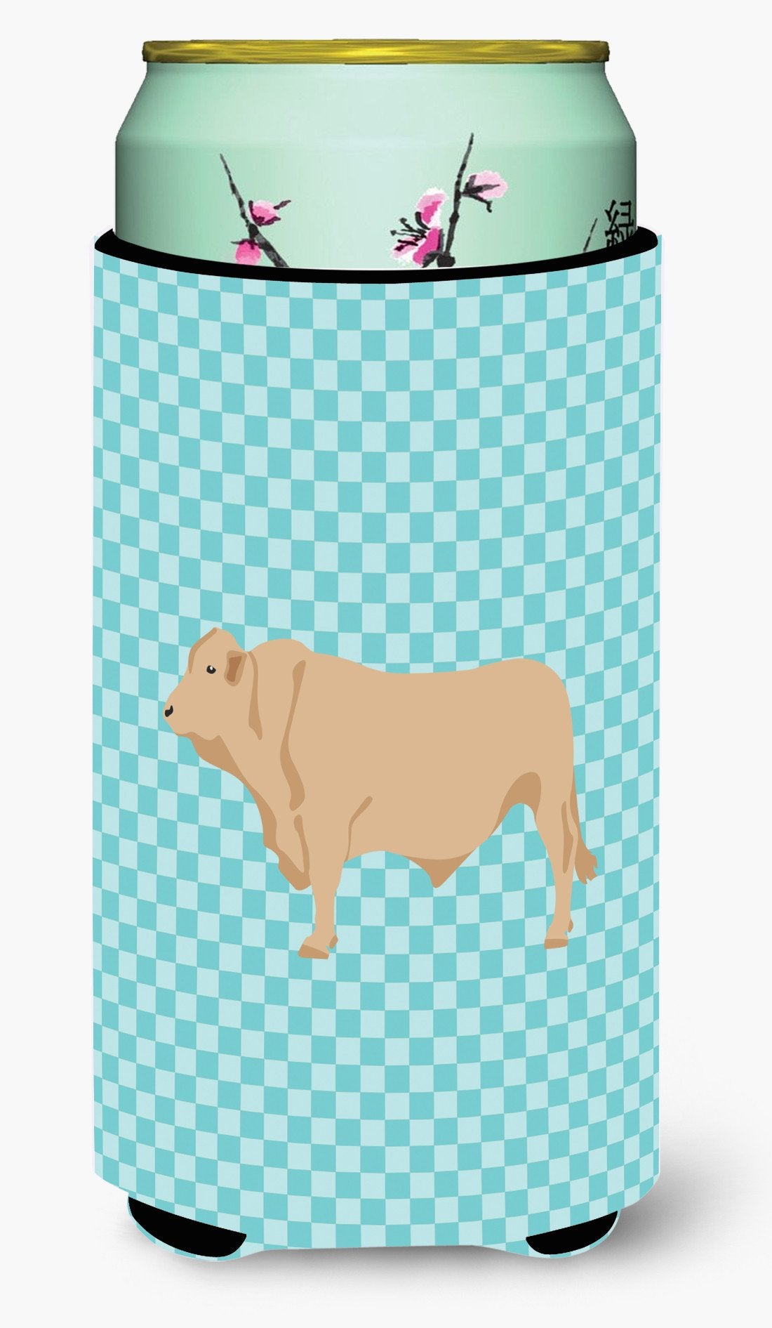 Charolais Cow Blue Check Tall Boy Beverage Insulator Hugger BB8000TBC by Caroline&#39;s Treasures