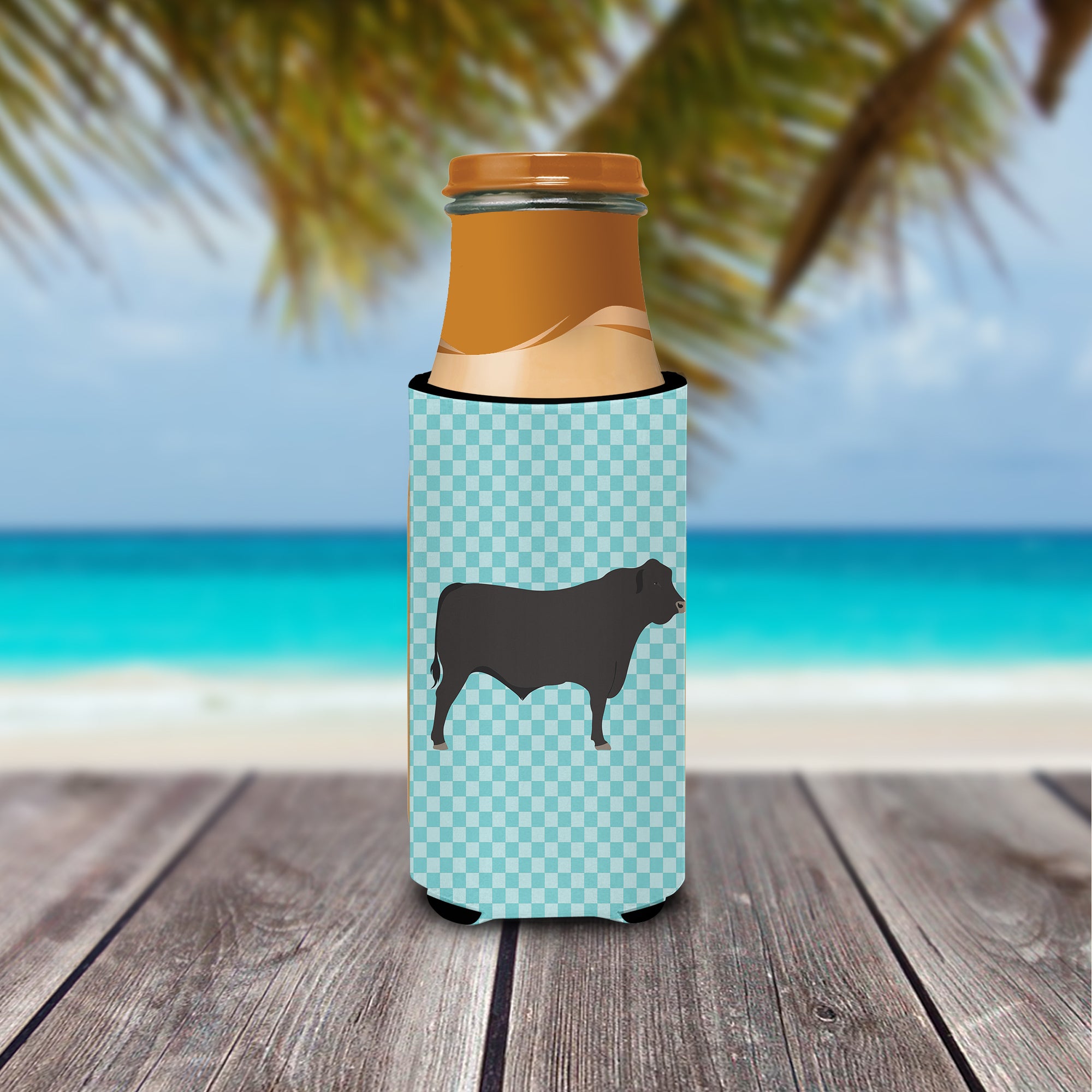 Black Angus Cow Blue Check  Ultra Hugger for slim cans  the-store.com.