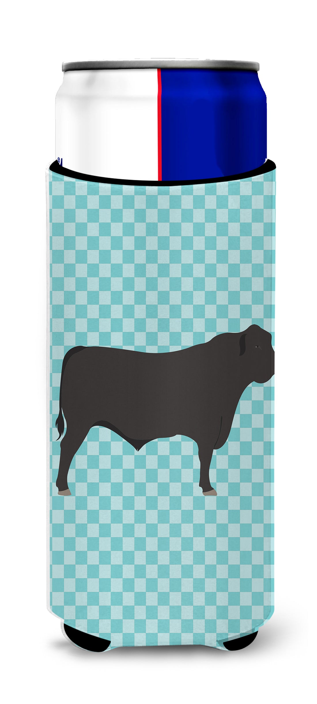 Black Angus Cow Blue Check  Ultra Hugger for slim cans  the-store.com.