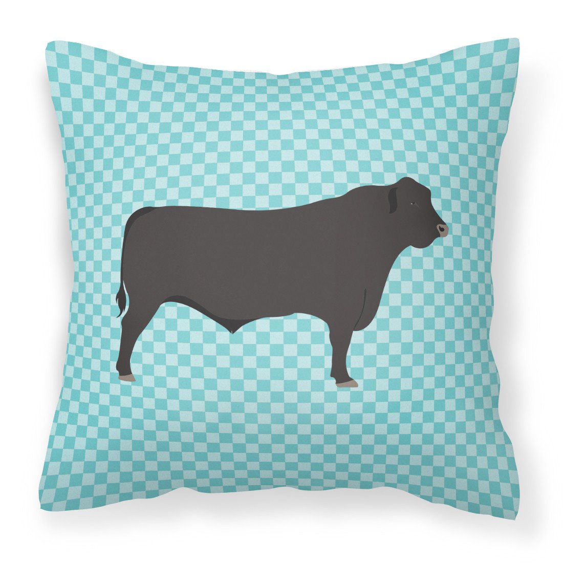 Black Angus Cow Blue Check Fabric Decorative Pillow BB8002PW1818 by Caroline's Treasures