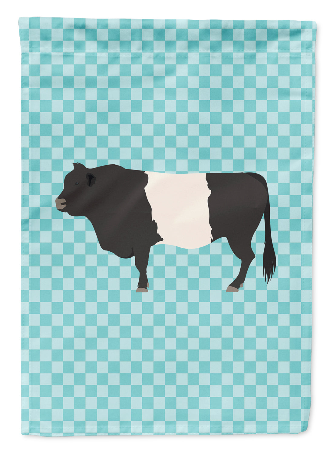 Belted Galloway Cow Blue Check Flag Garden Size  the-store.com.