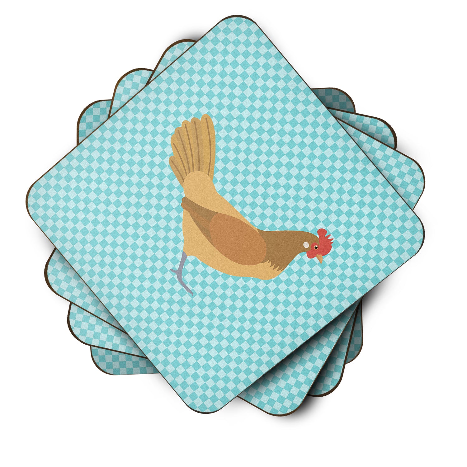 Frisian Friesian Chicken Blue Check Foam Coaster Set of 4 BB8006FC - the-store.com