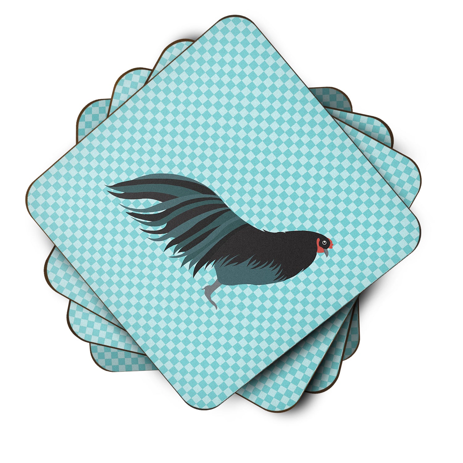 Sumatra Chicken Blue Check Foam Coaster Set of 4 BB8007FC - the-store.com