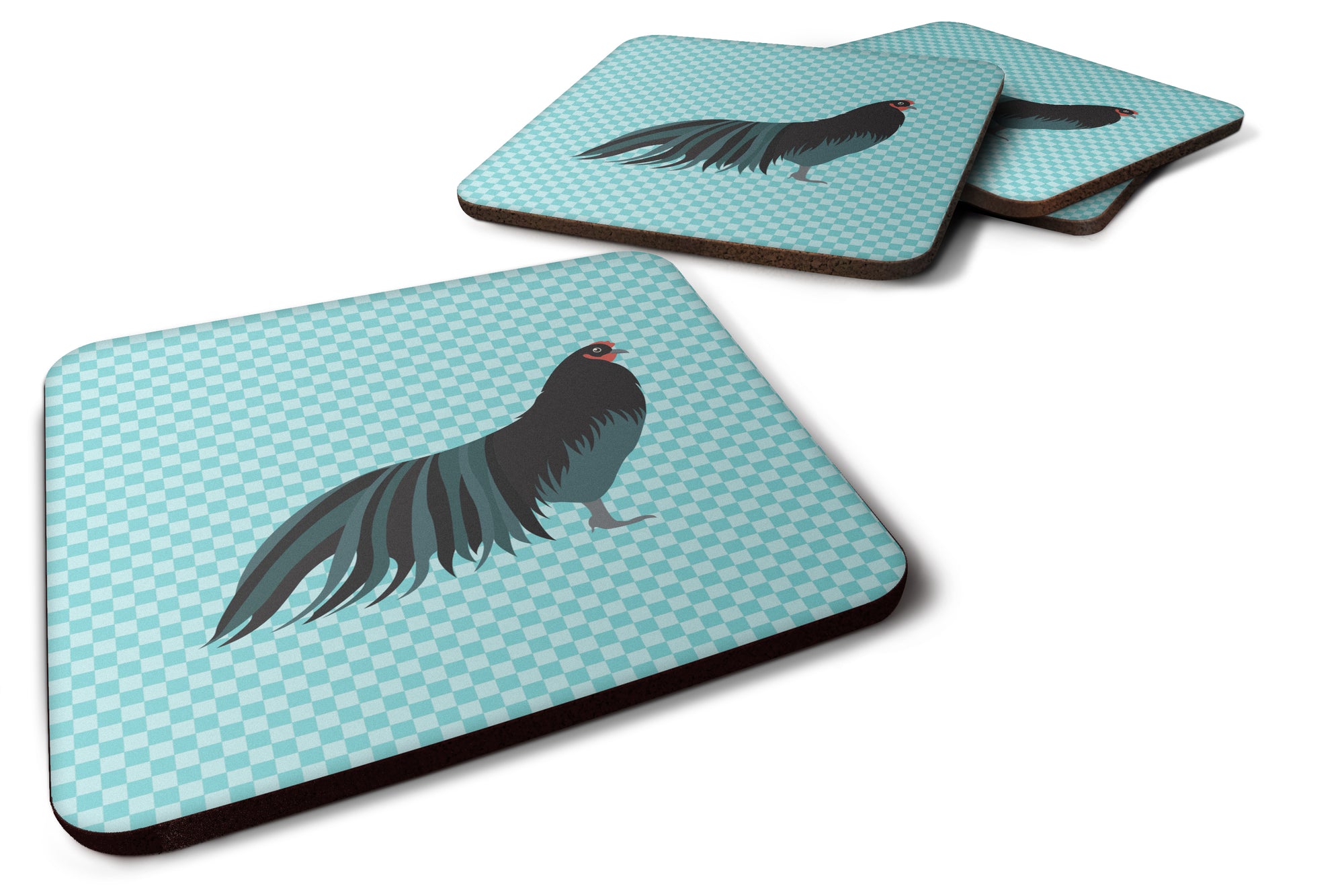 Sumatra Chicken Blue Check Foam Coaster Set of 4 BB8007FC - the-store.com