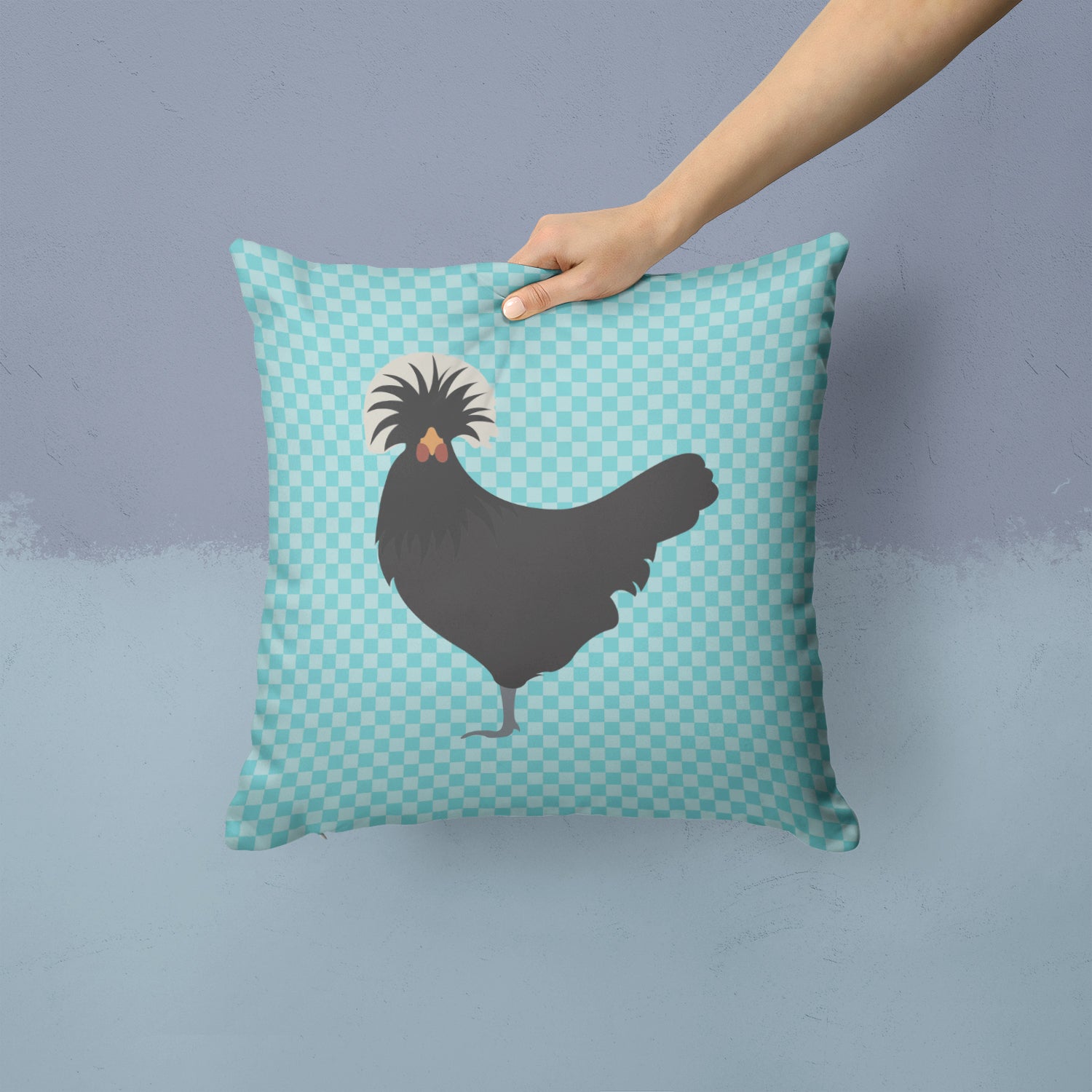 Polish Poland Chicken Blue Check Fabric Decorative Pillow BB8008PW1414 - the-store.com