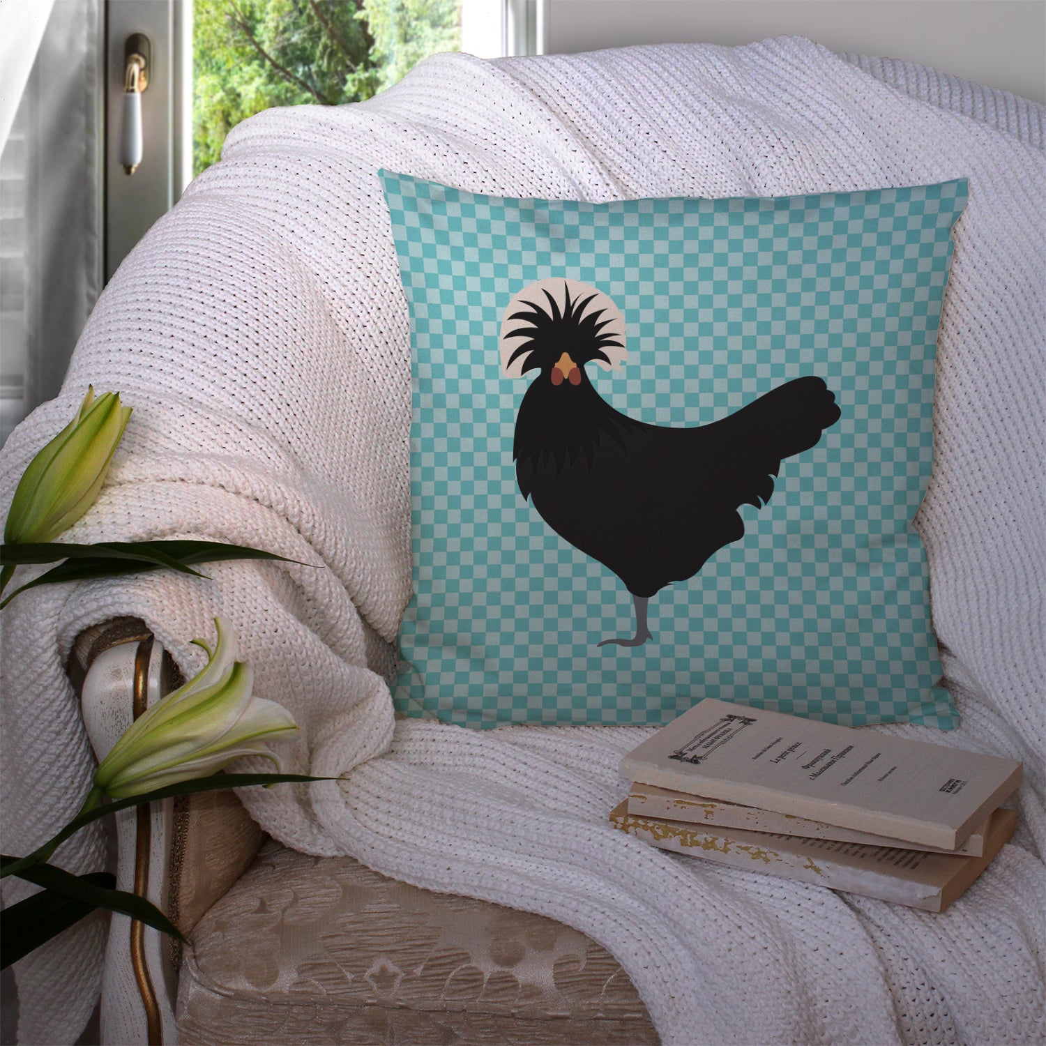 Polish Poland Chicken Blue Check Fabric Decorative Pillow BB8008PW1414 - the-store.com