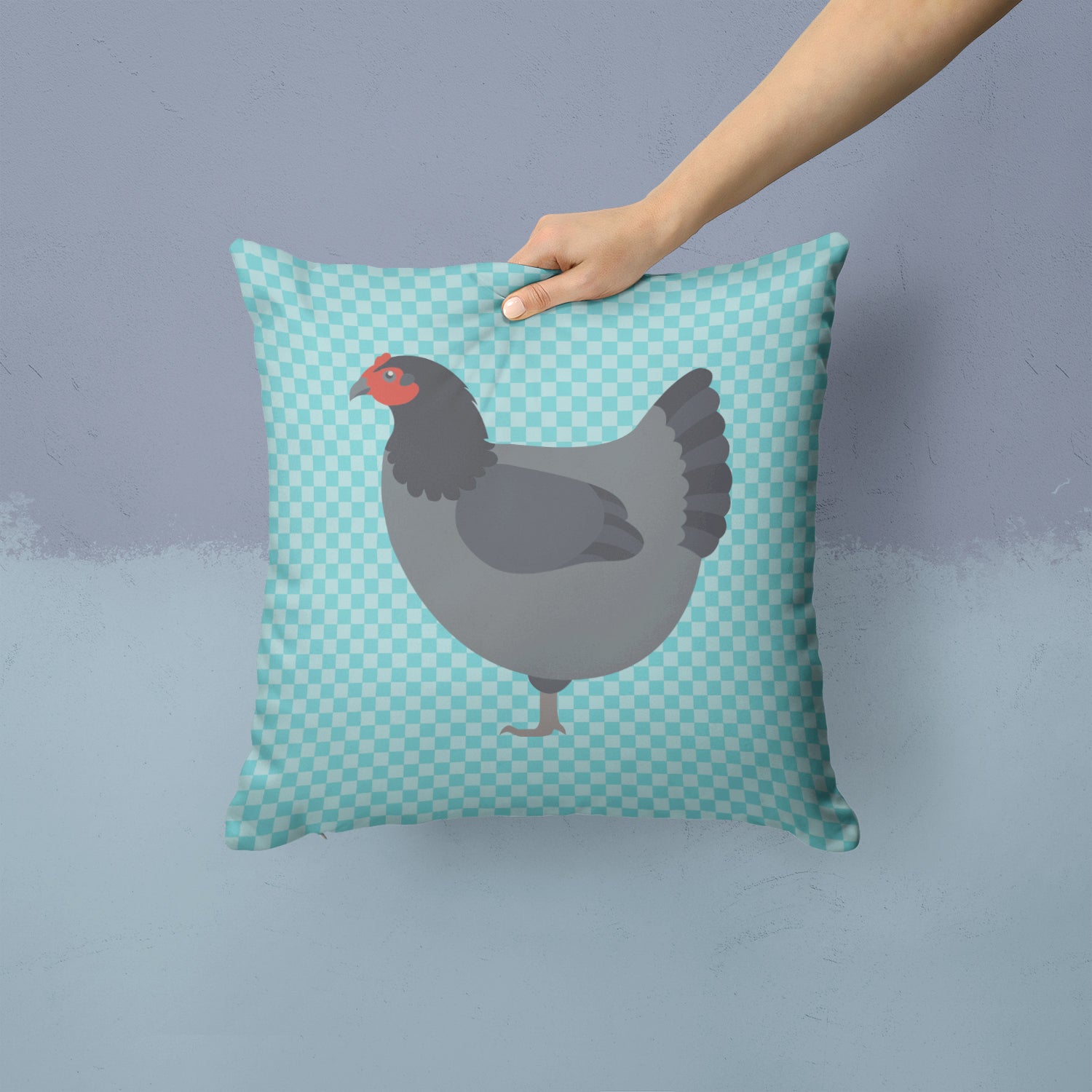 Jersey Giant Chicken Blue Check Fabric Decorative Pillow BB8009PW1414 - the-store.com