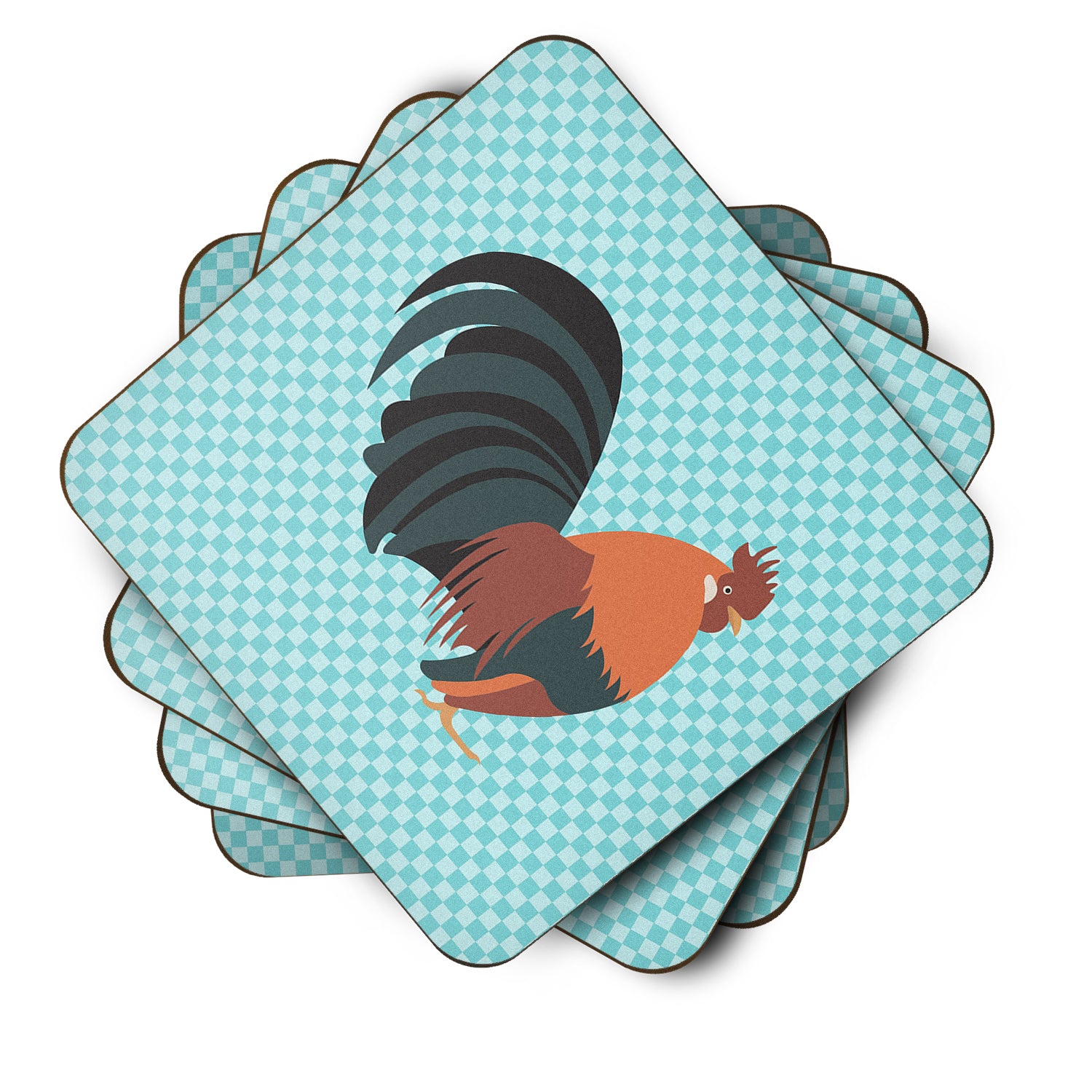 Dutch Bantam Chicken Blue Check Foam Coaster Set of 4 BB8010FC - the-store.com