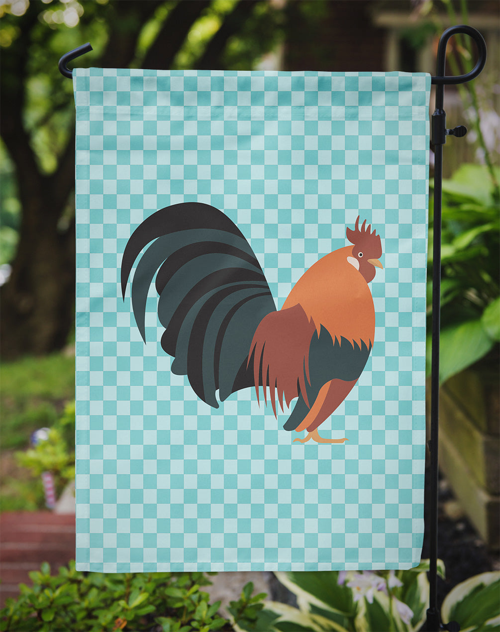 Dutch Bantam Chicken Blue Check Flag Garden Size  the-store.com.