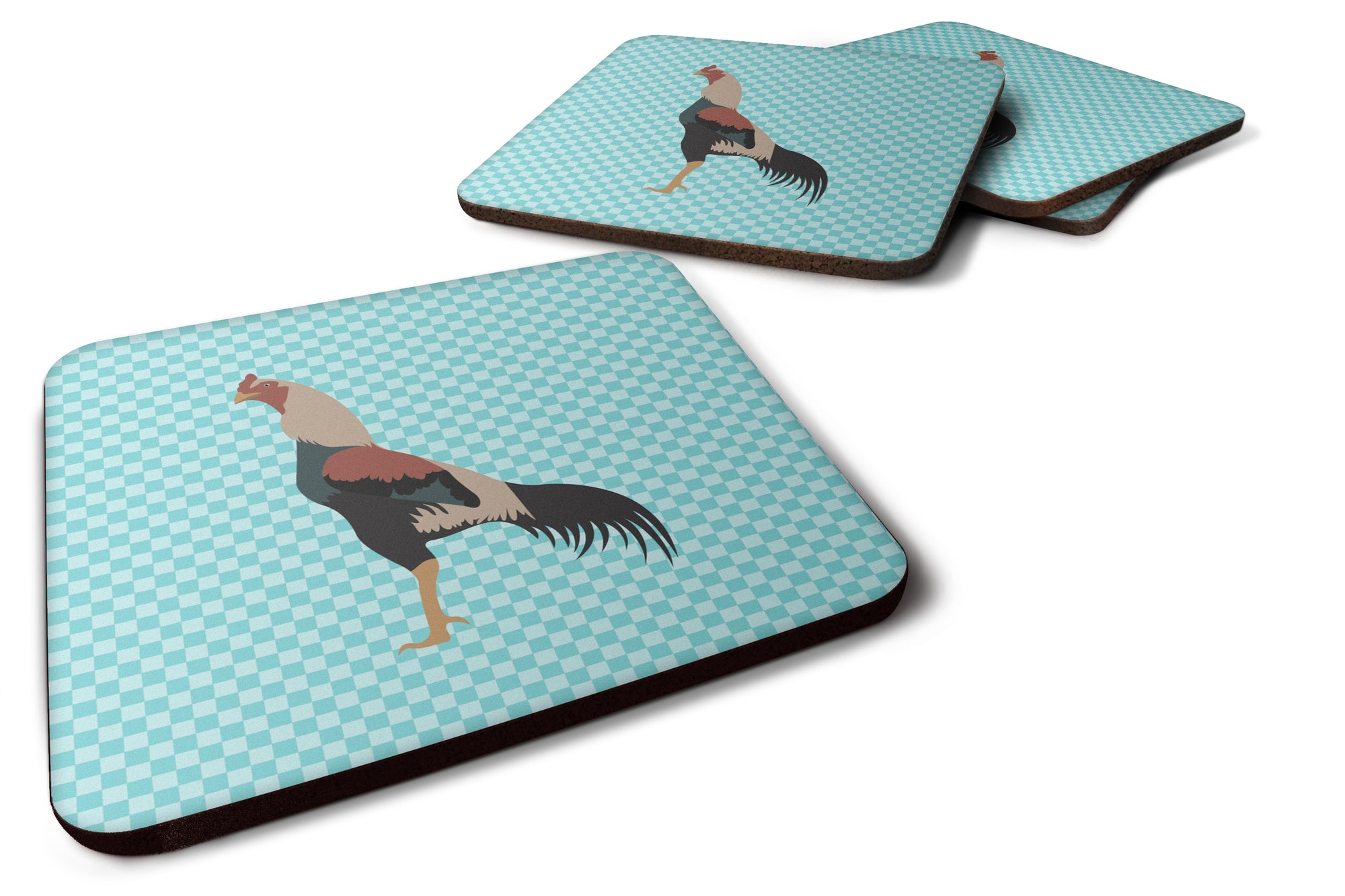 Kulang Chicken Blue Check Foam Coaster Set of 4 BB8012FC - the-store.com