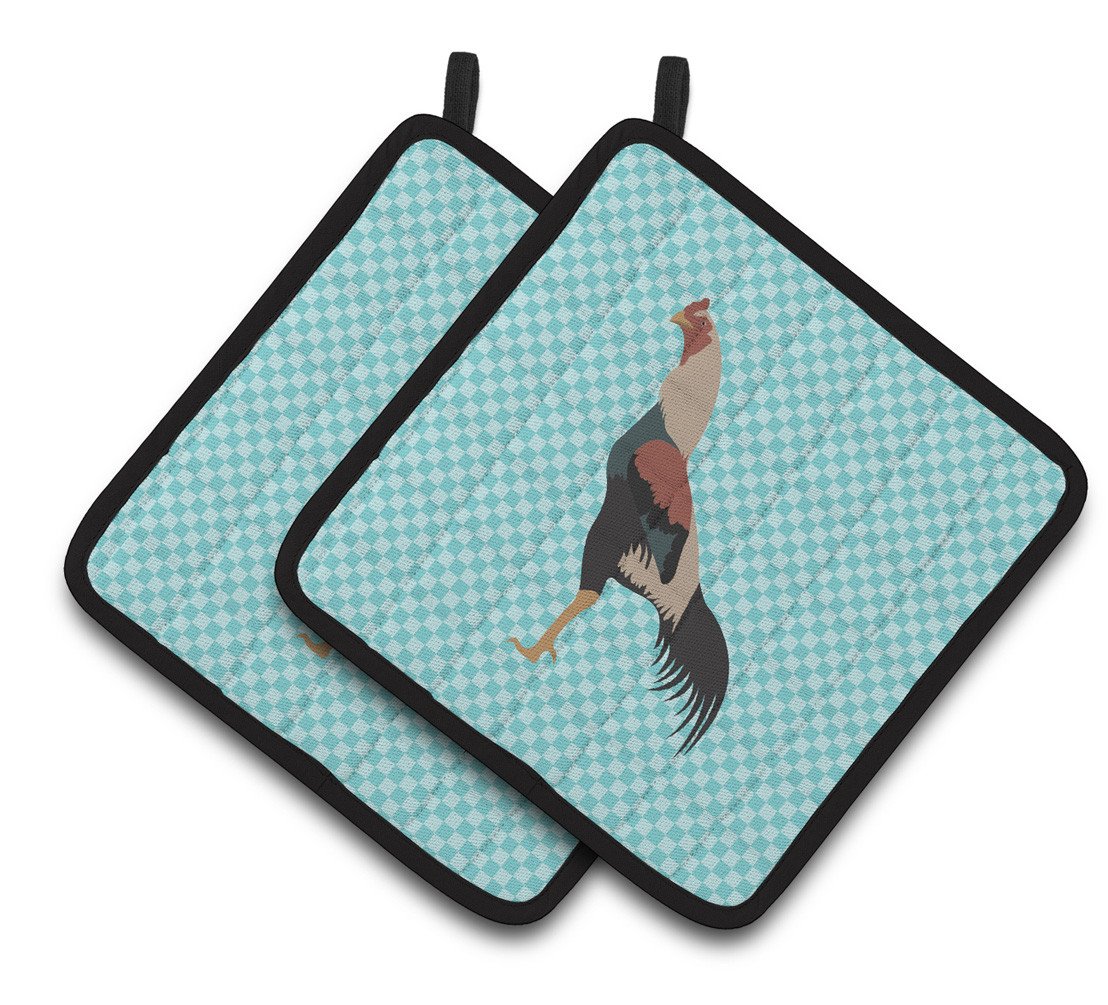 Kulang Chicken Blue Check Pair of Pot Holders BB8012PTHD by Caroline's Treasures