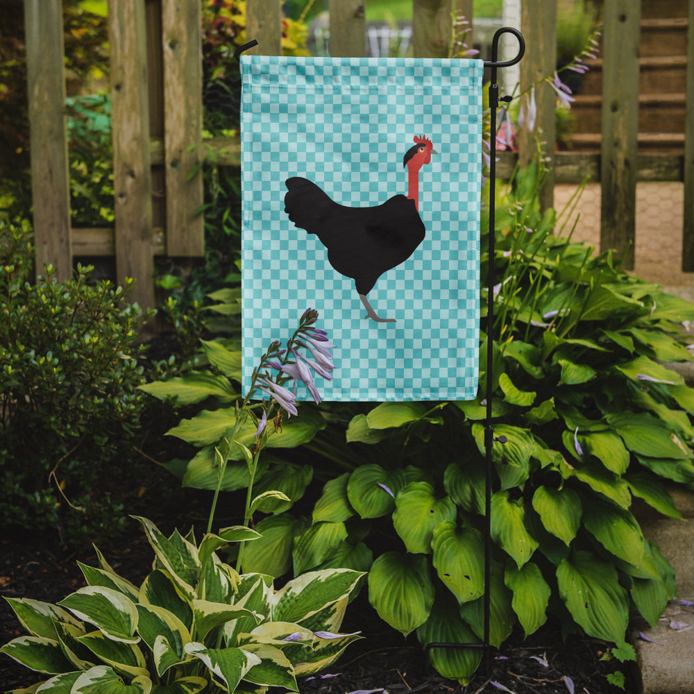 Naked Neck Chicken Blue Check Flag Garden Size  the-store.com.