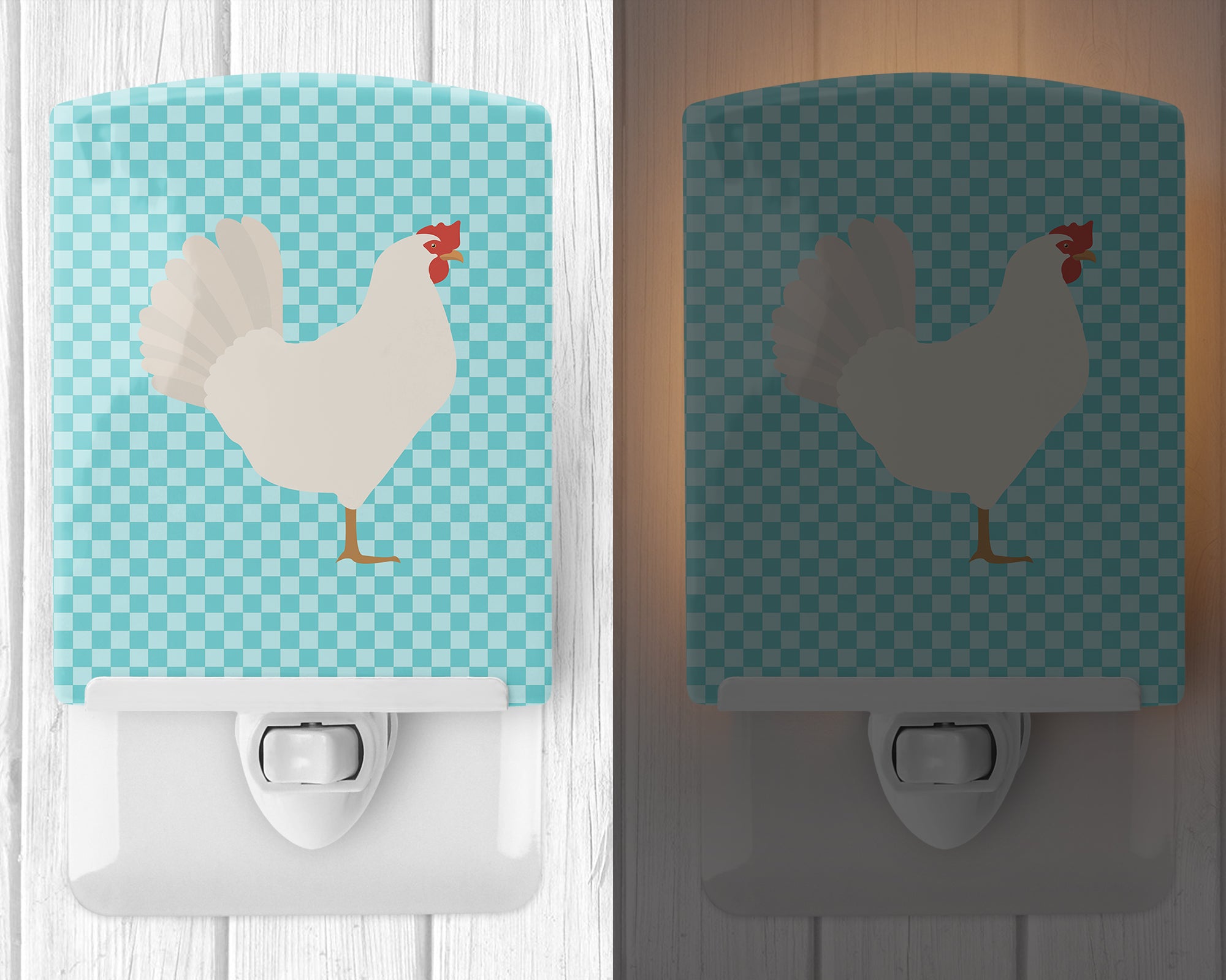 Leghorn Chicken Blue Check Ceramic Night Light BB8014CNL - the-store.com