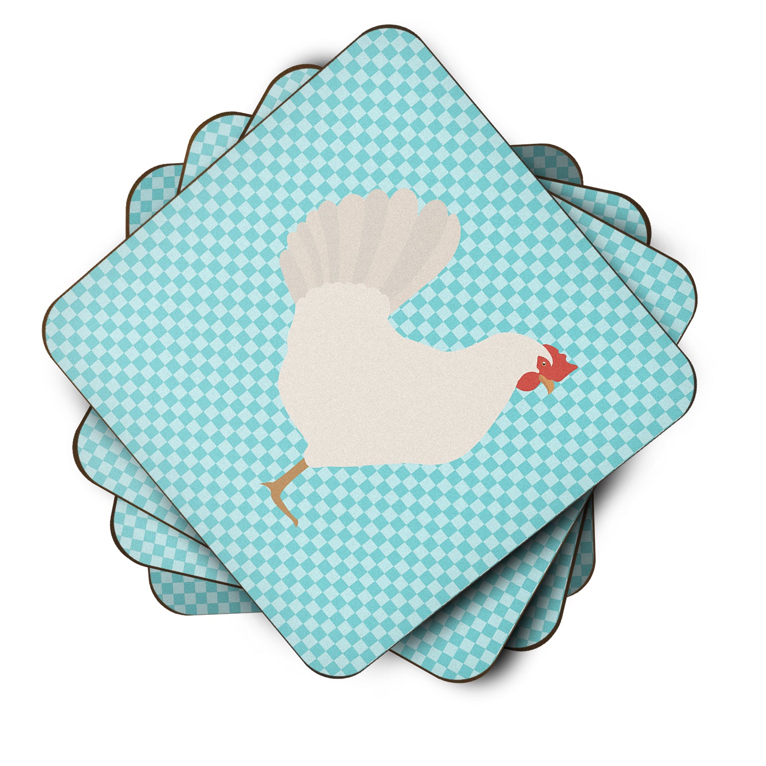 Leghorn Chicken Blue Check Foam Coaster Set of 4 BB8014FC - the-store.com