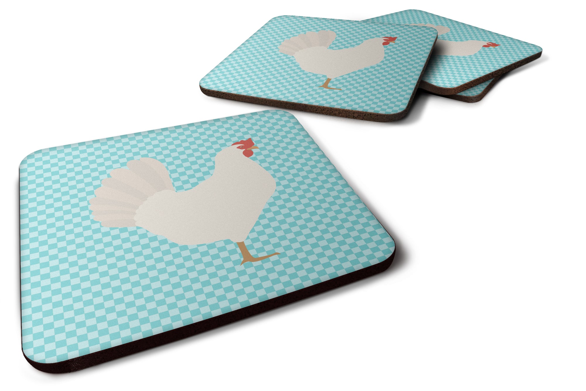 Leghorn Chicken Blue Check Foam Coaster Set of 4 BB8014FC - the-store.com