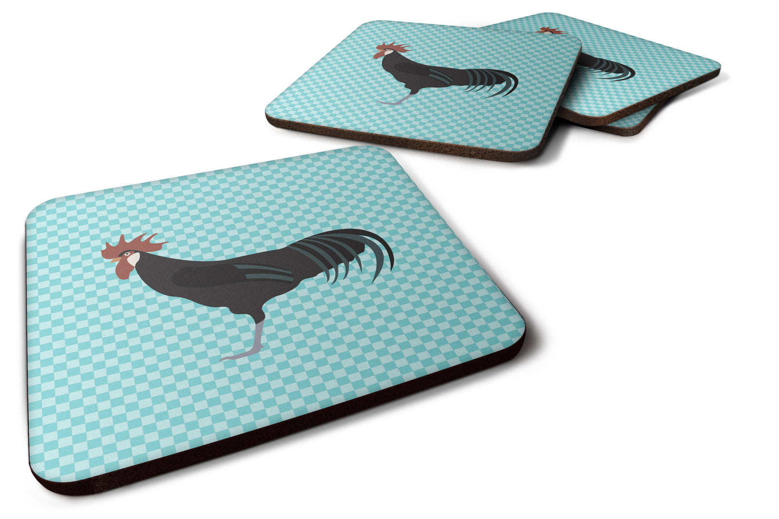 Minorca Ctalalan Chicken Blue Check Foam Coaster Set of 4 BB8015FC - the-store.com