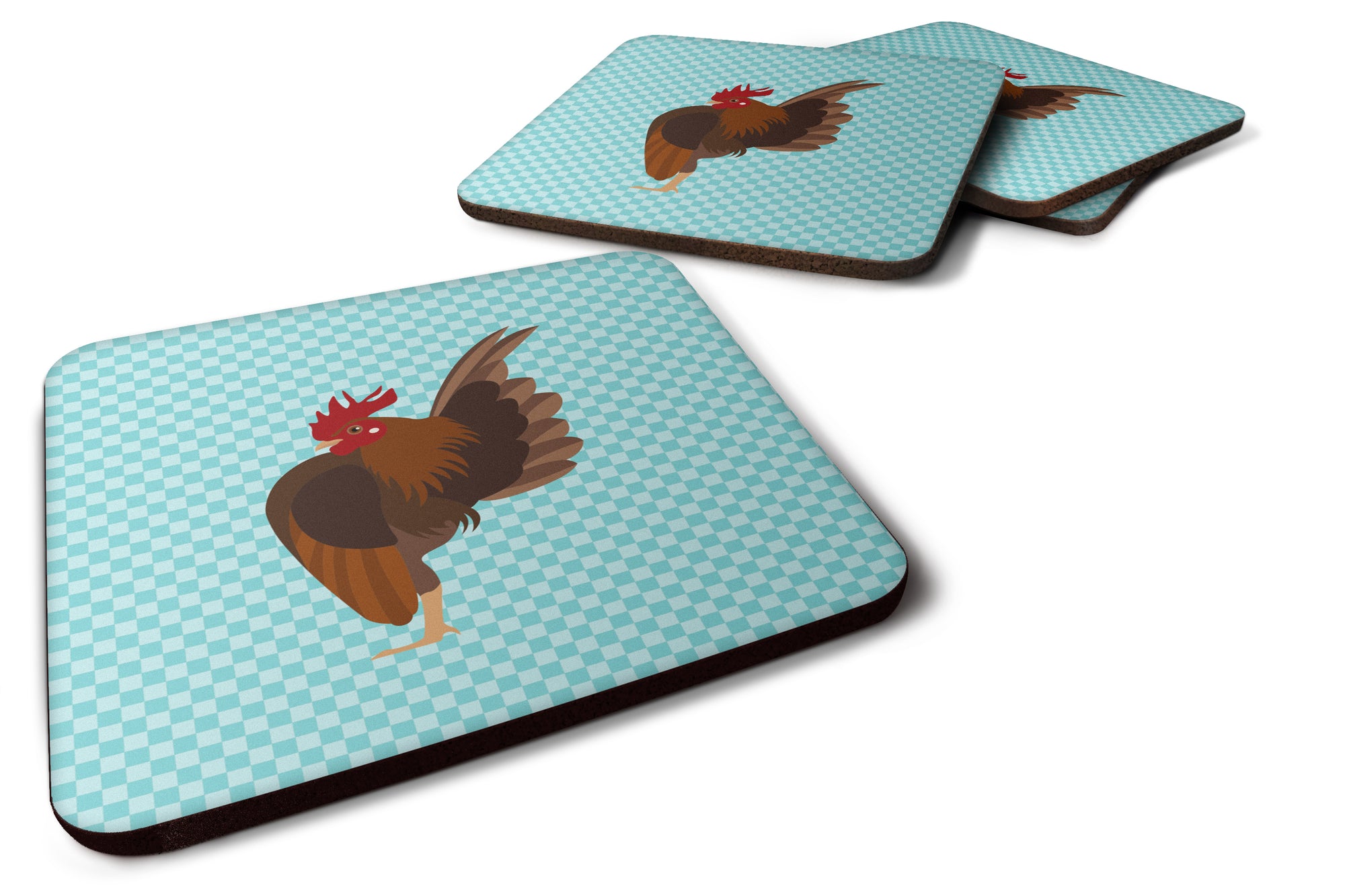 Malaysian Serama Chicken Blue Check Foam Coaster Set of 4 BB8016FC - the-store.com